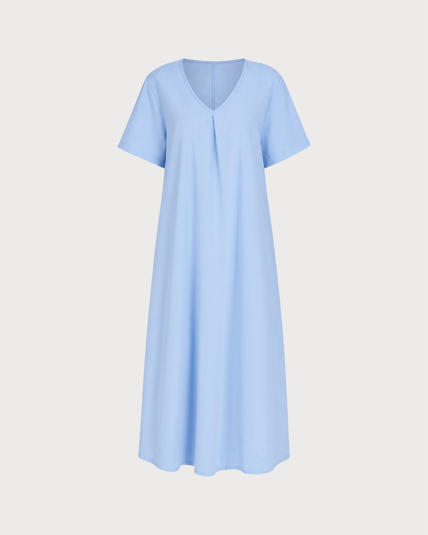 Blue Solid V Neck Pockets Midi Dress