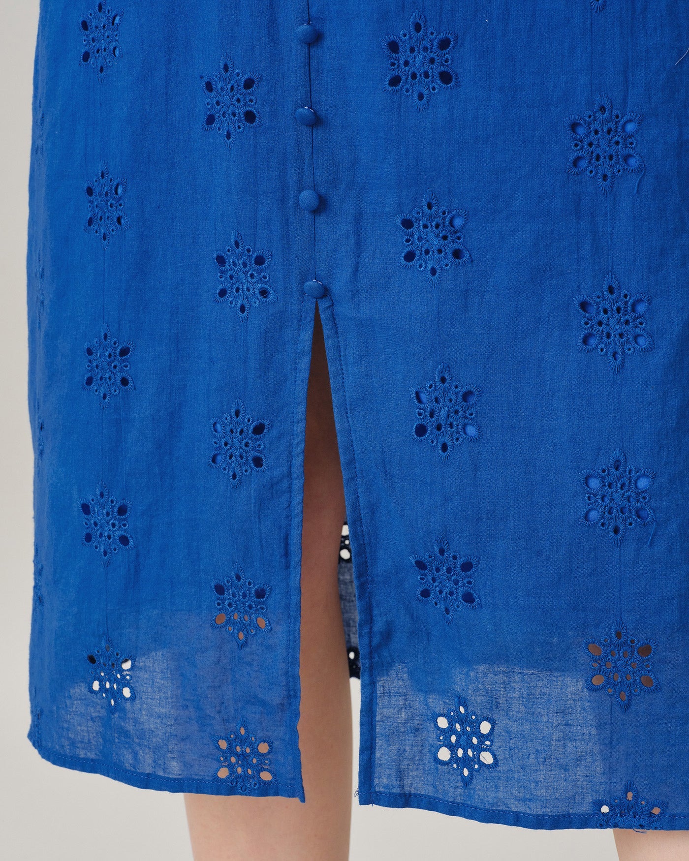 Blue V Neck Puffed Sleeve Slit Midi Dress