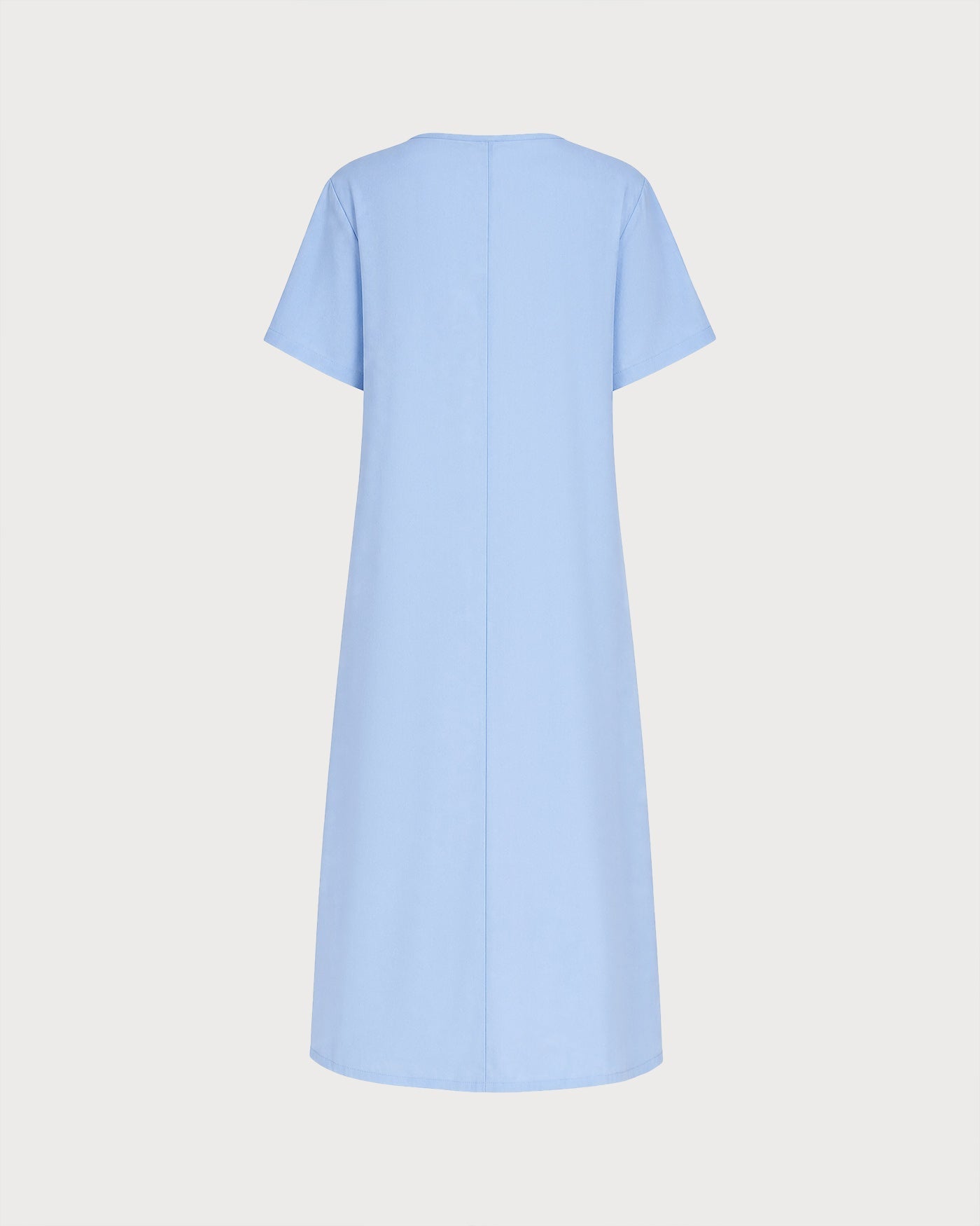 Blue Solid V Neck Pockets Midi Dress
