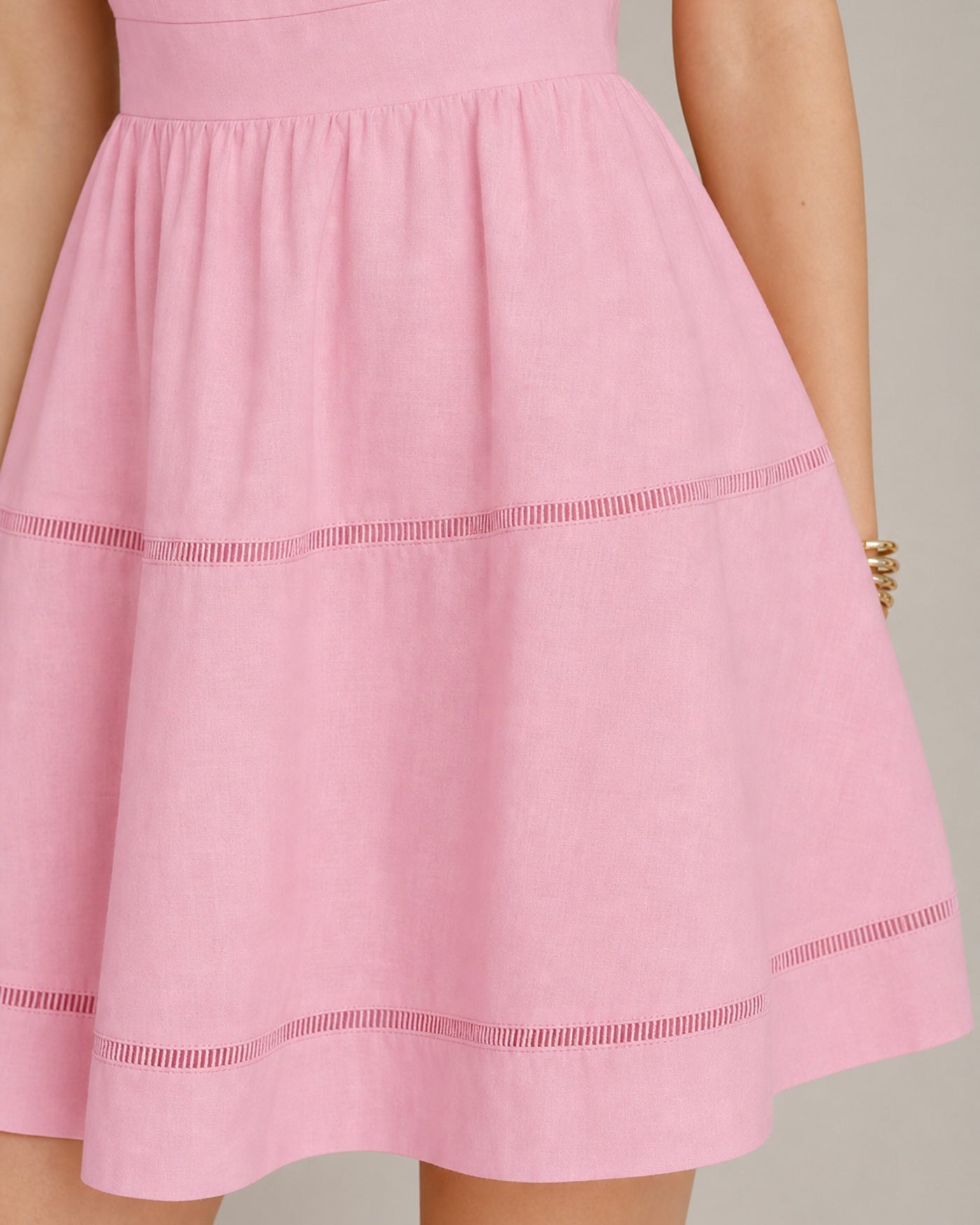 Pink Square Neck Shirred Mini Dress