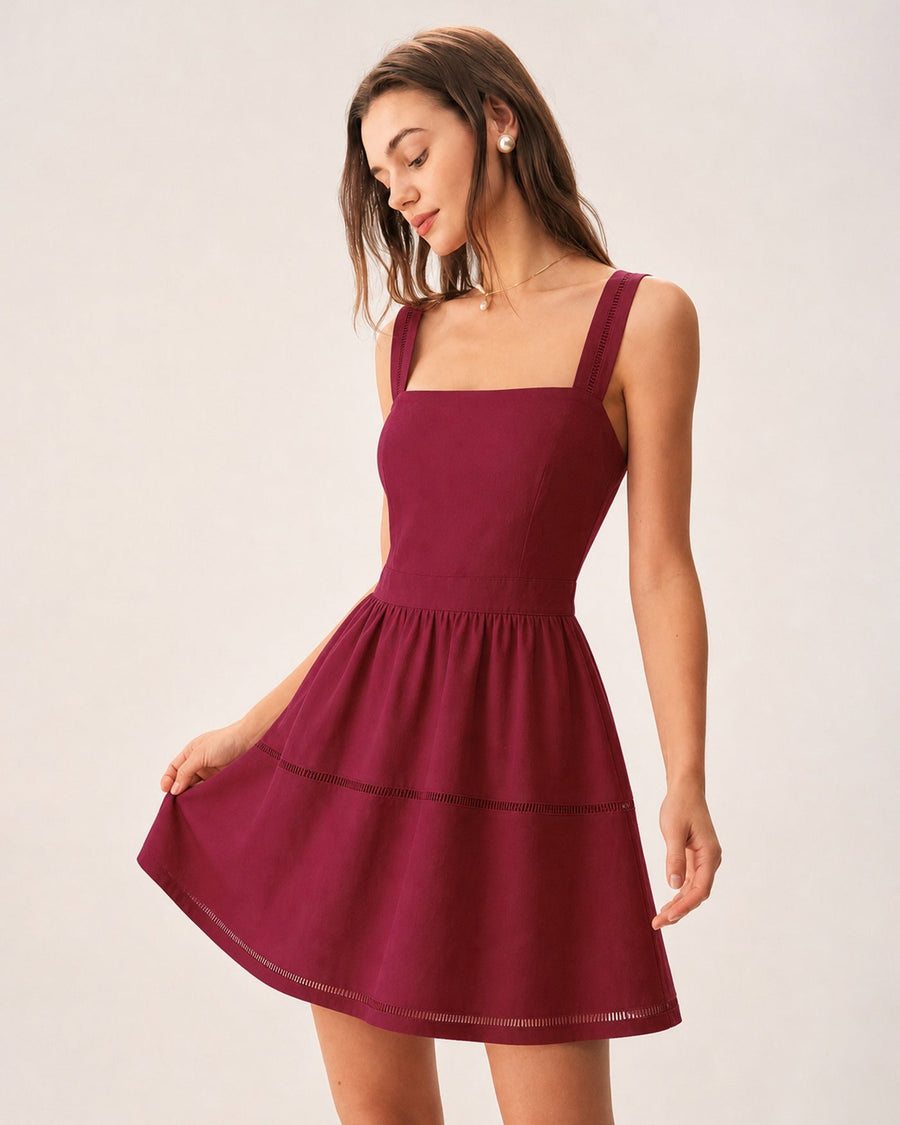 Red Square Neck Cut Out Mini Dress