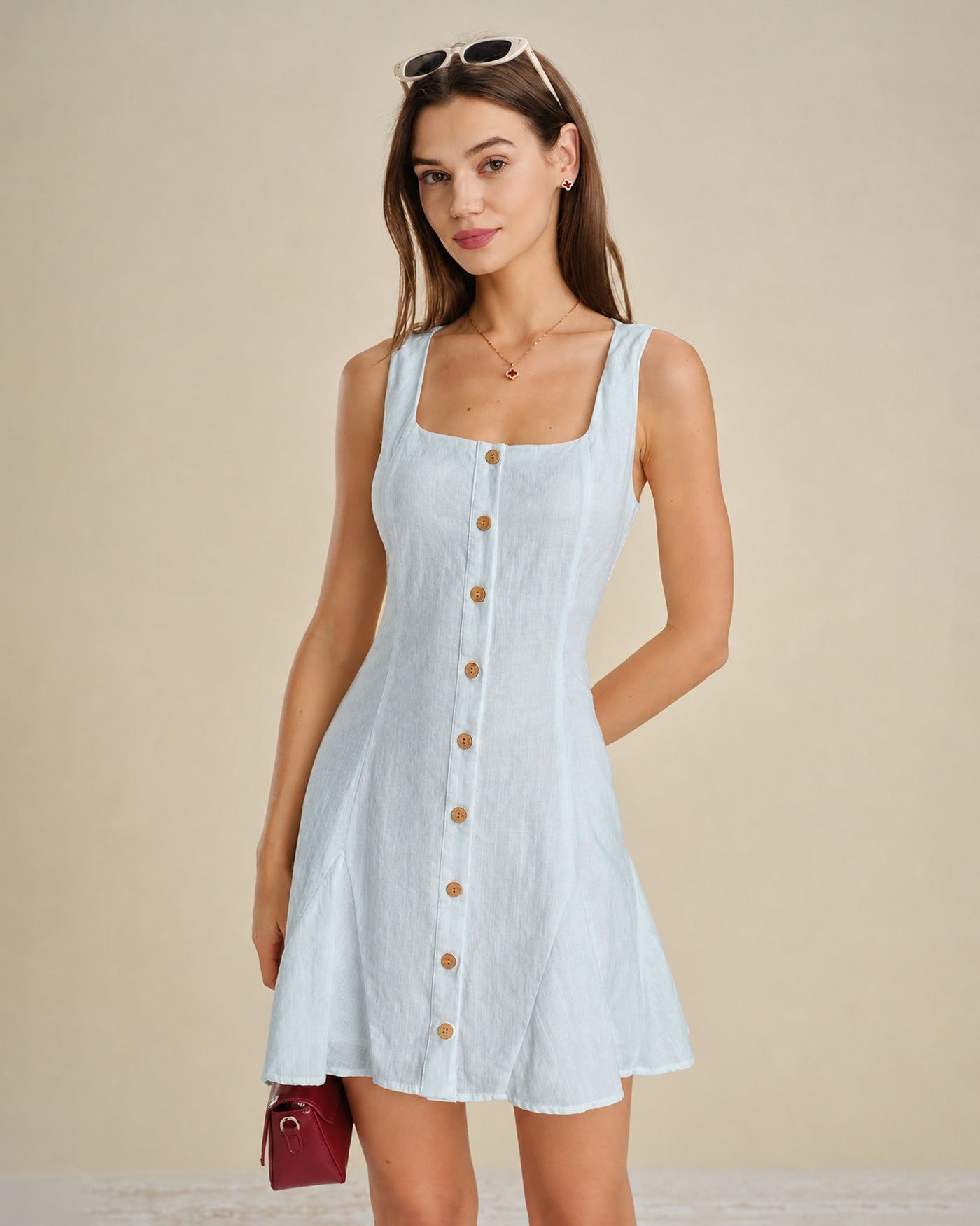 Blue Square Neck Textured Mini Dress
