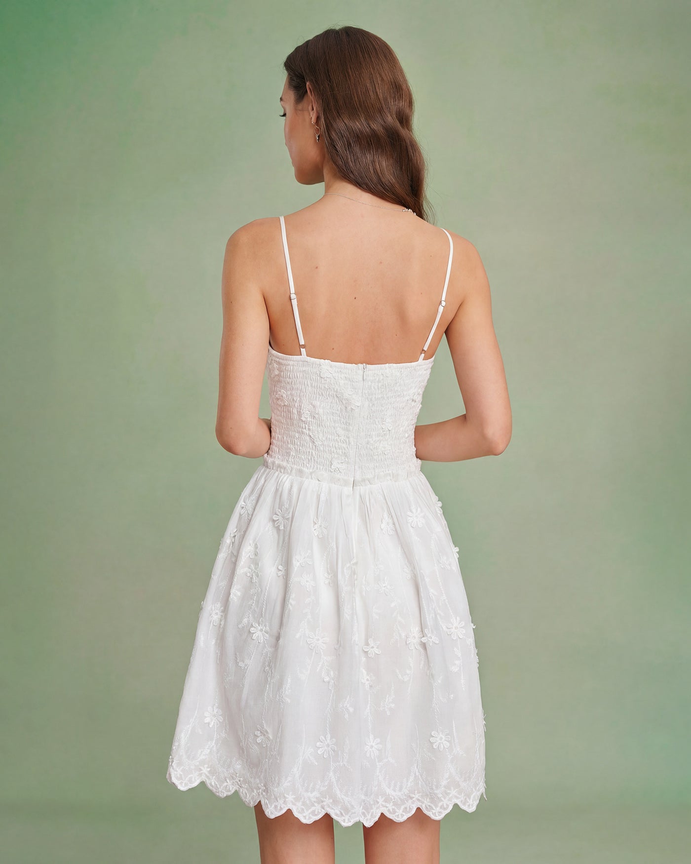 White Floral Embroidery Slip Mini Dress