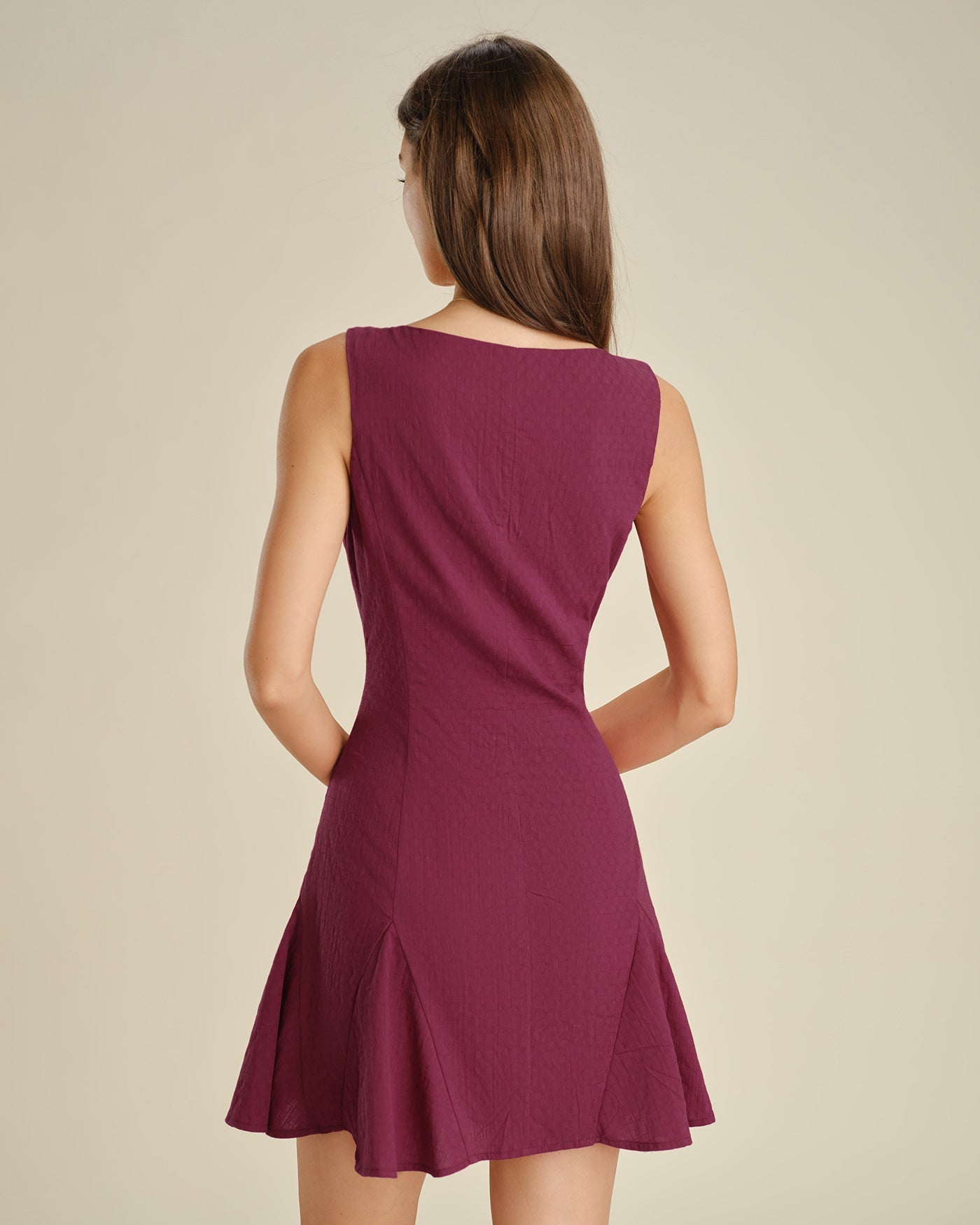 Red Square Neck Button Mini Dress