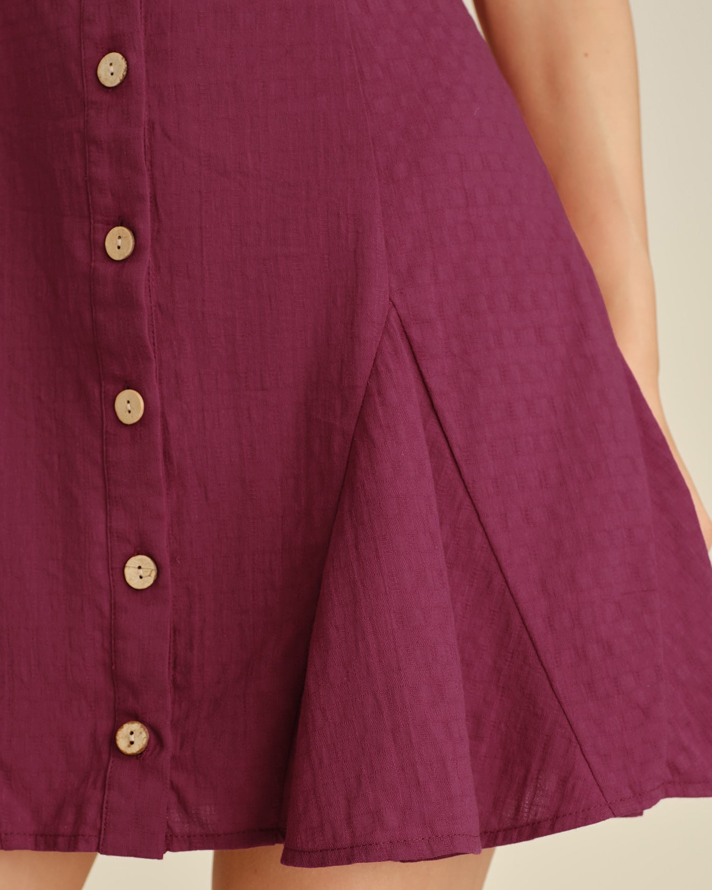 Red Square Neck Button Mini Dress
