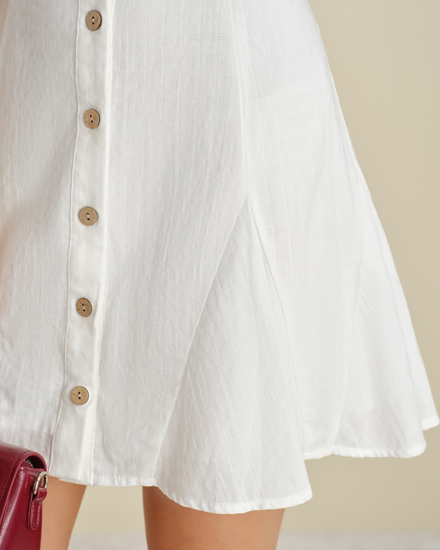 White Square Neck Button A-Line Mini Dress