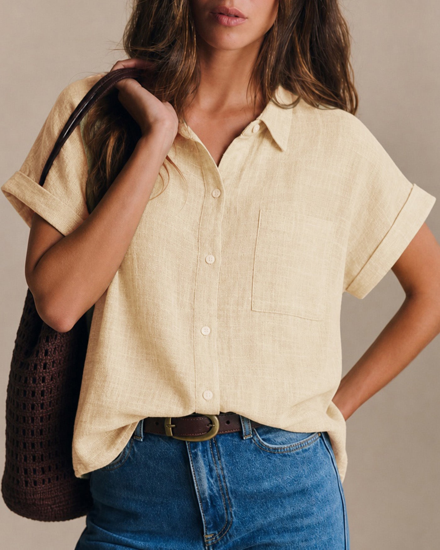 Apricot Short Sleeve Button Shirt
