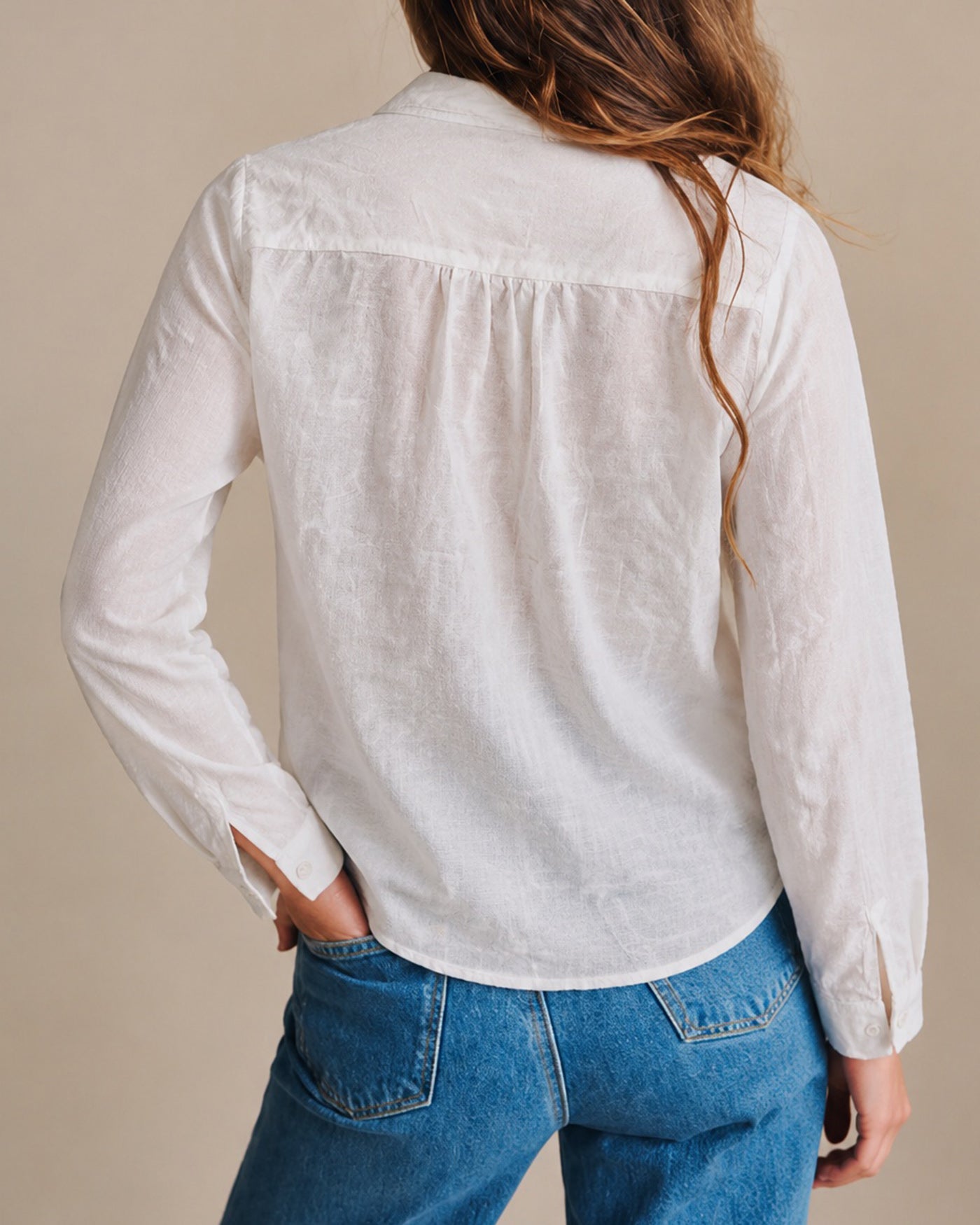White V Neck Textured Button Shirt