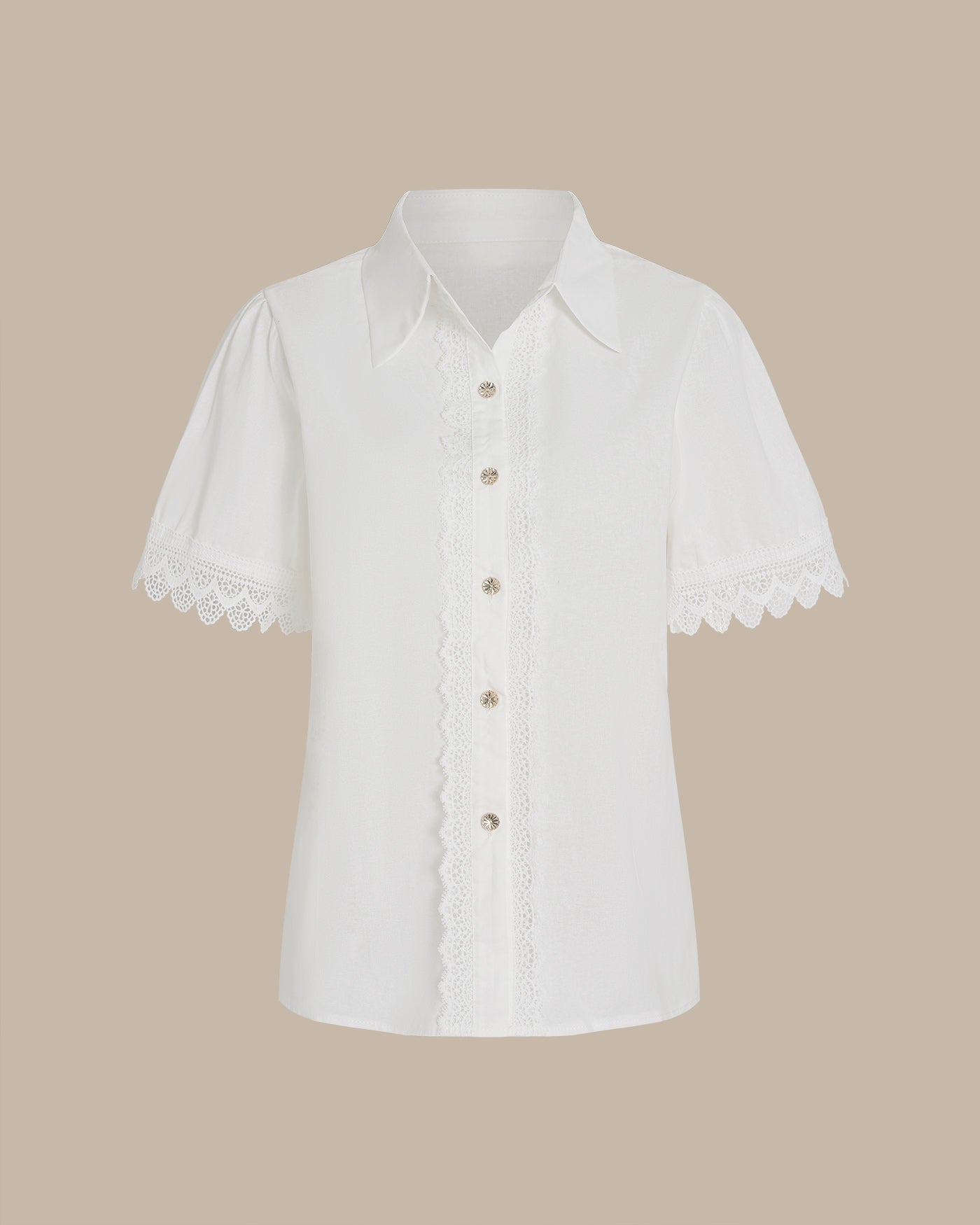 White Collar Splicing Button Shirt
