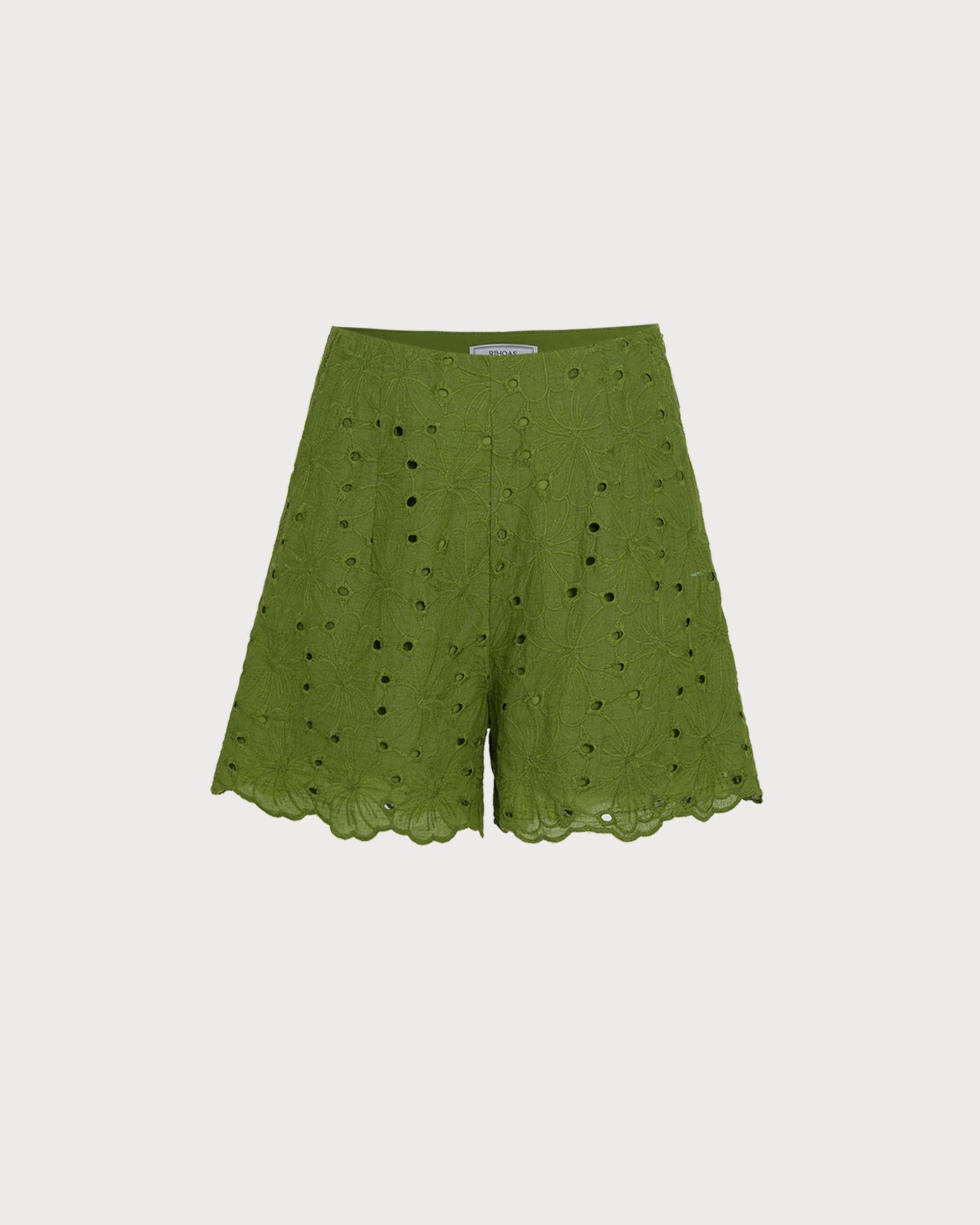 Green Cut Out Embroidery Pockets Shorts