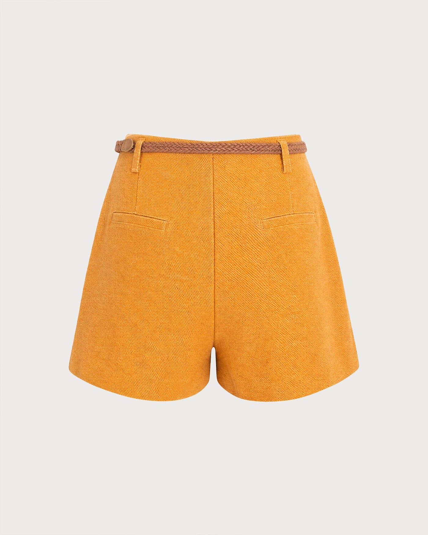Yellow Solid Belt Pockets Shorts