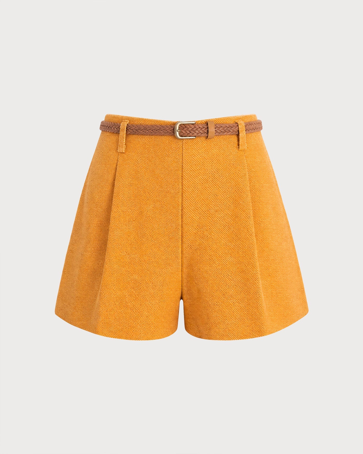 Yellow Solid Belt Pockets Shorts