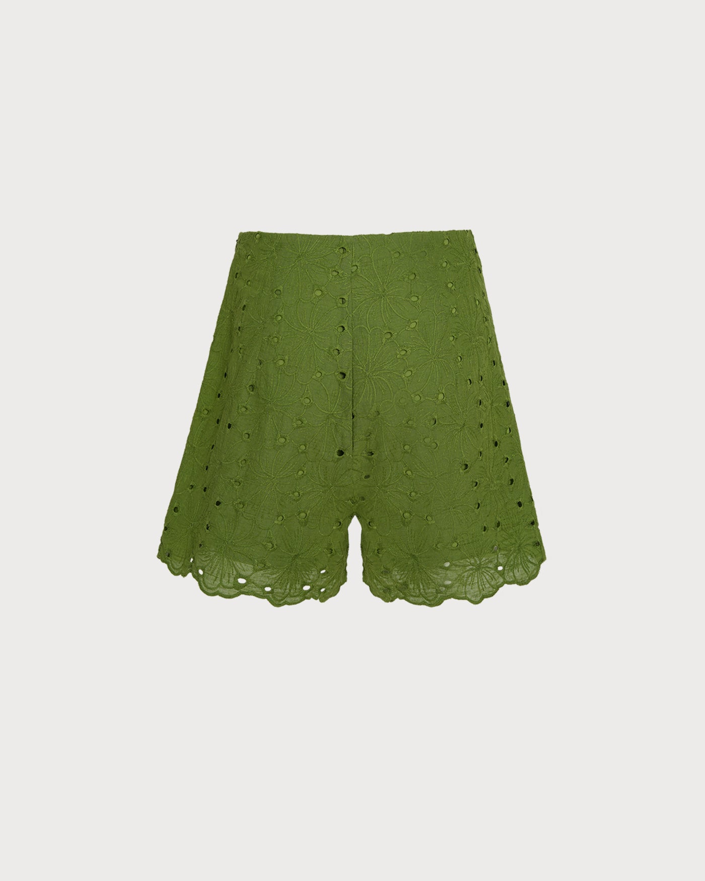 Green Cut Out Embroidery Pockets Shorts