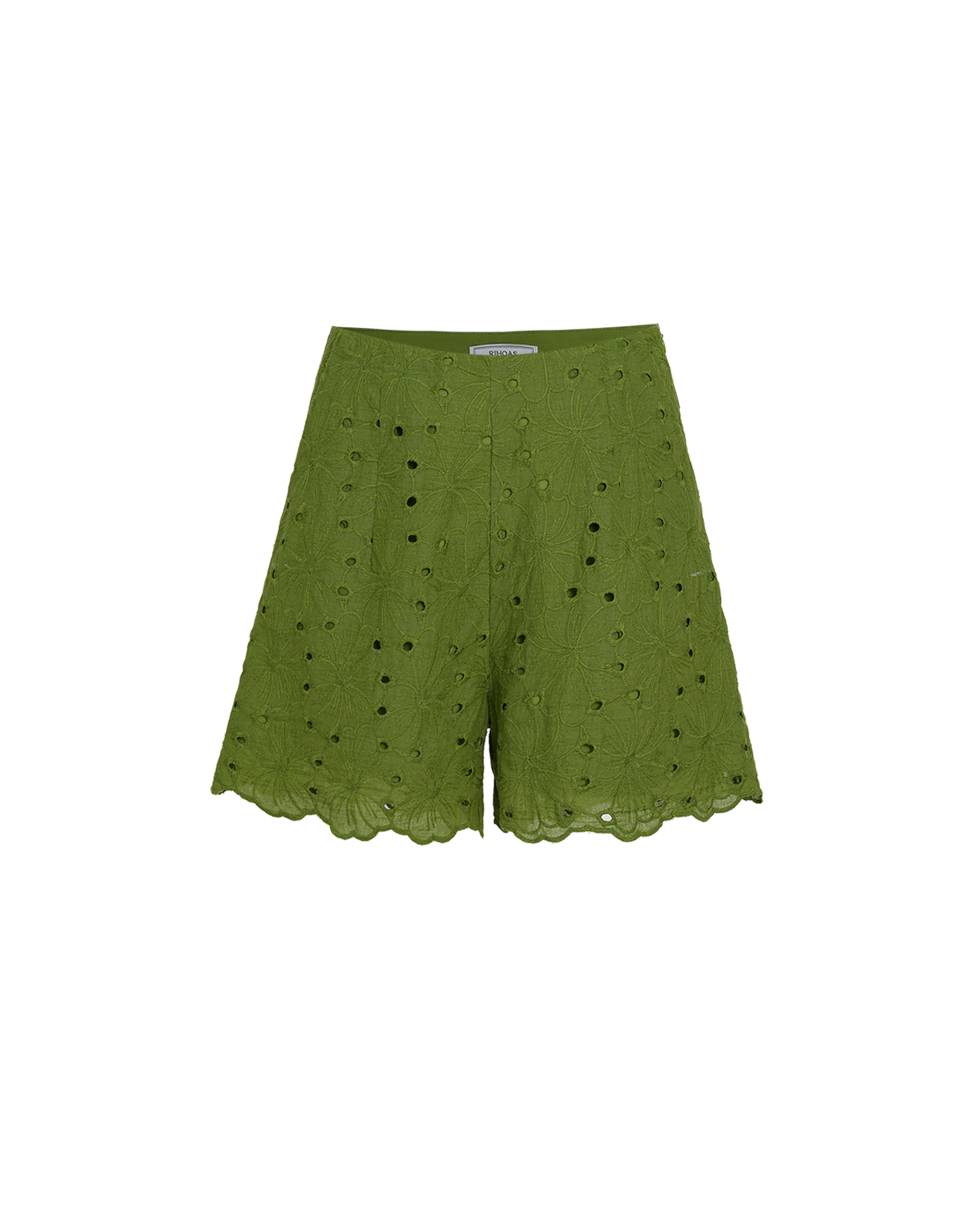 Green Cut Out Embroidery Pockets Shorts
