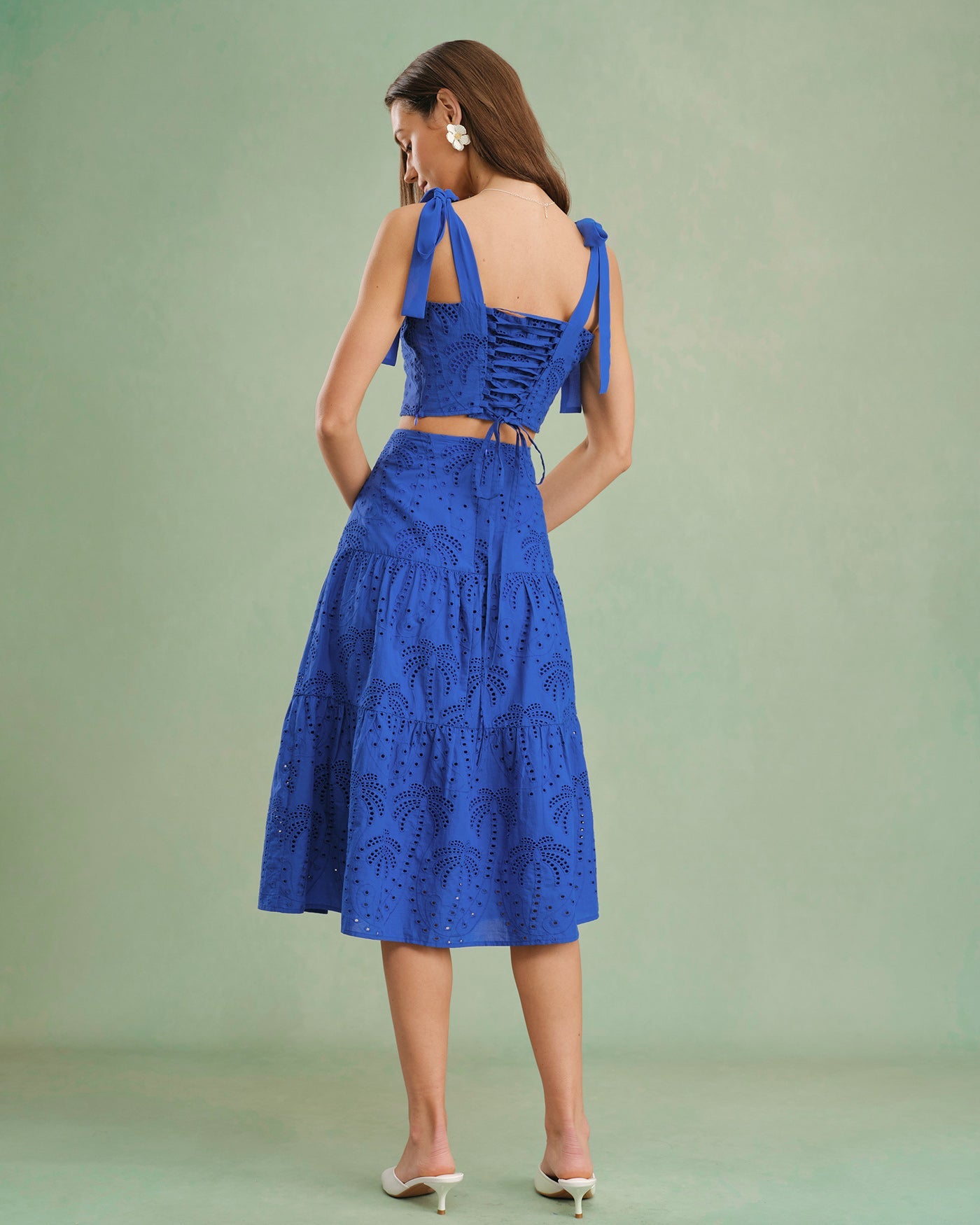 Blue Embroidery Midi Skirt
