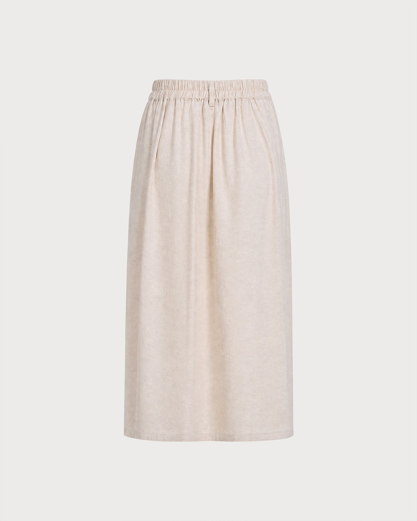 Beige Elastic Waist Pockets Lace Midi Skirt
