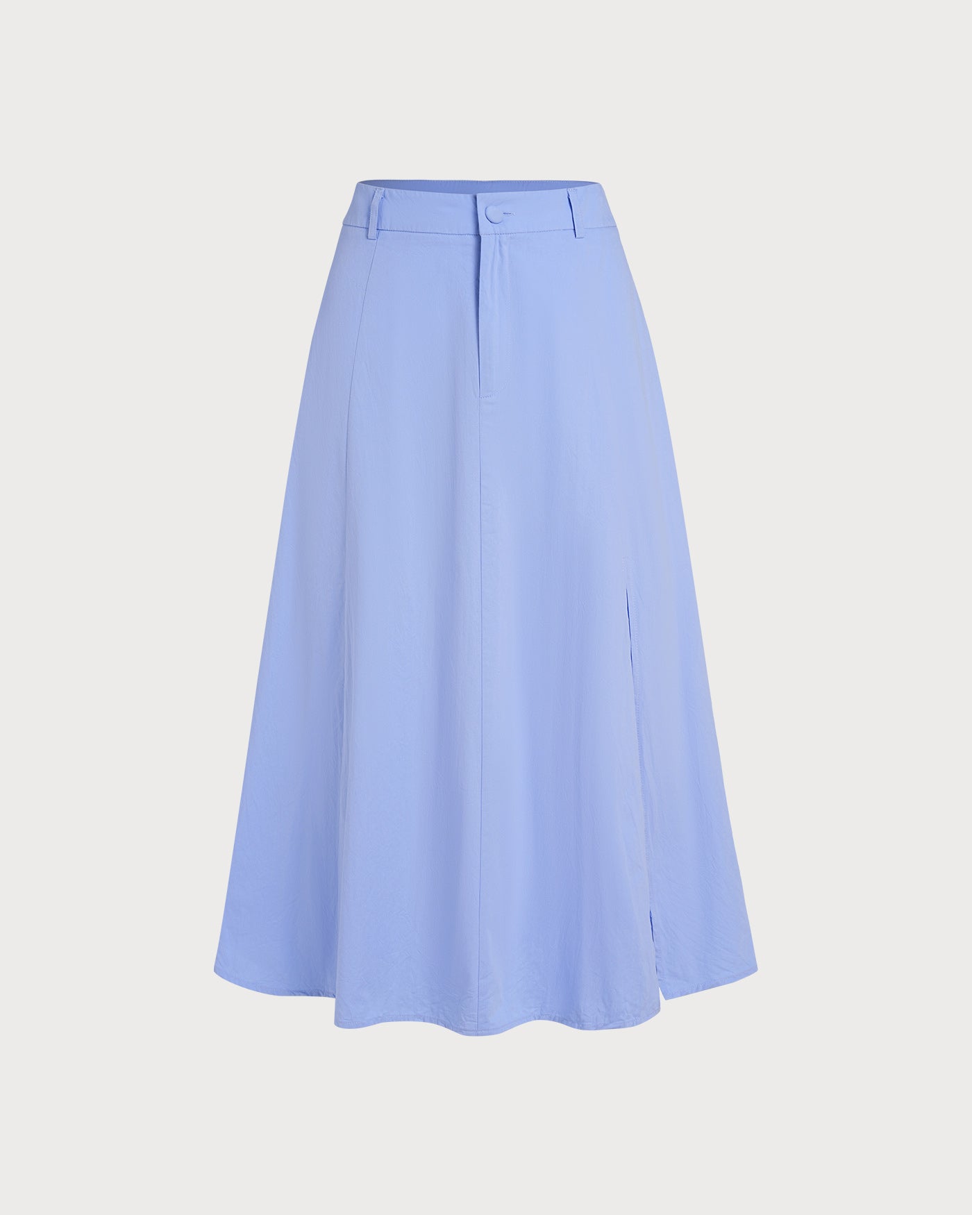 Blue Button Slit A-Line Midi Skirt