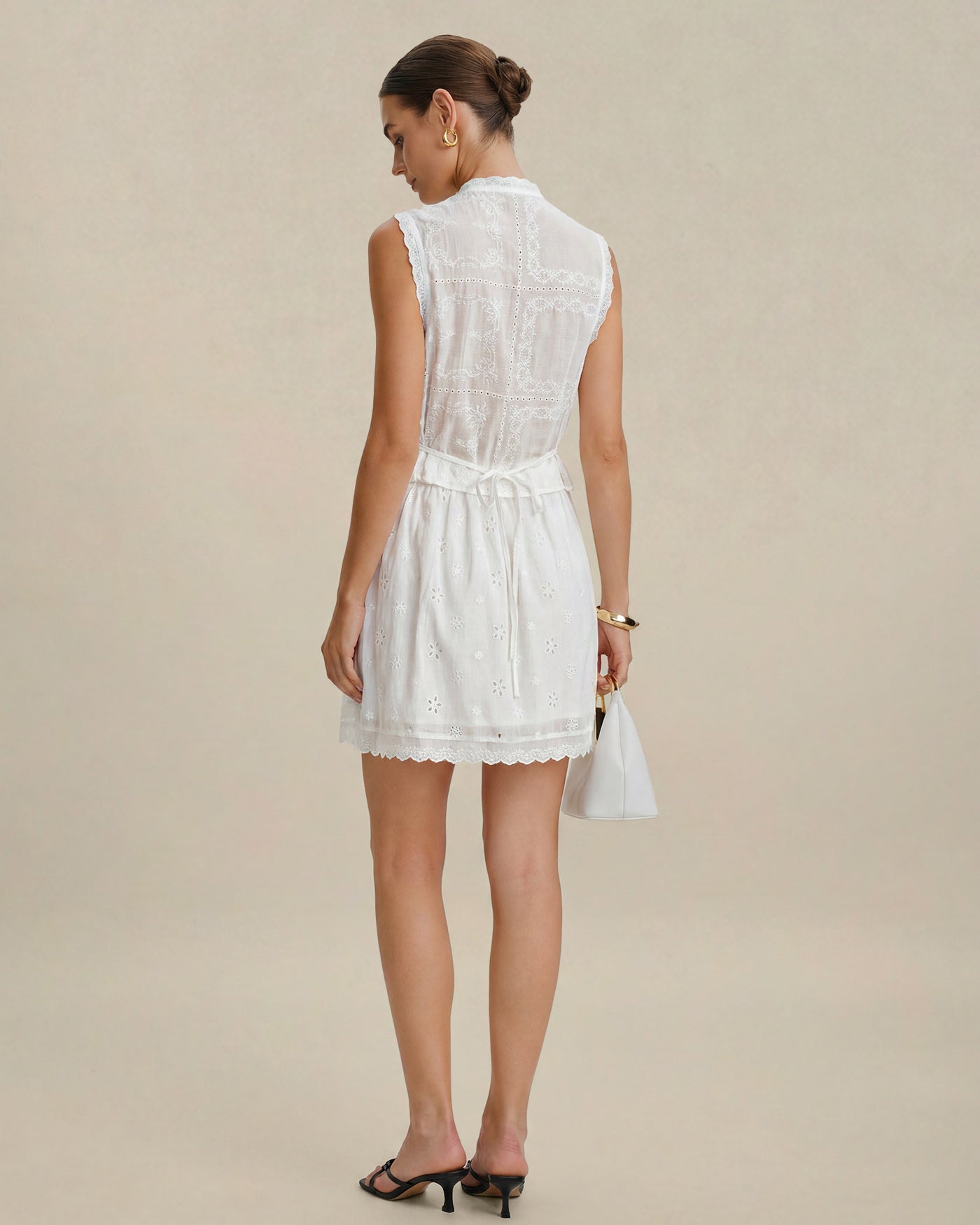 White Embroidery Lace Button Tank Top