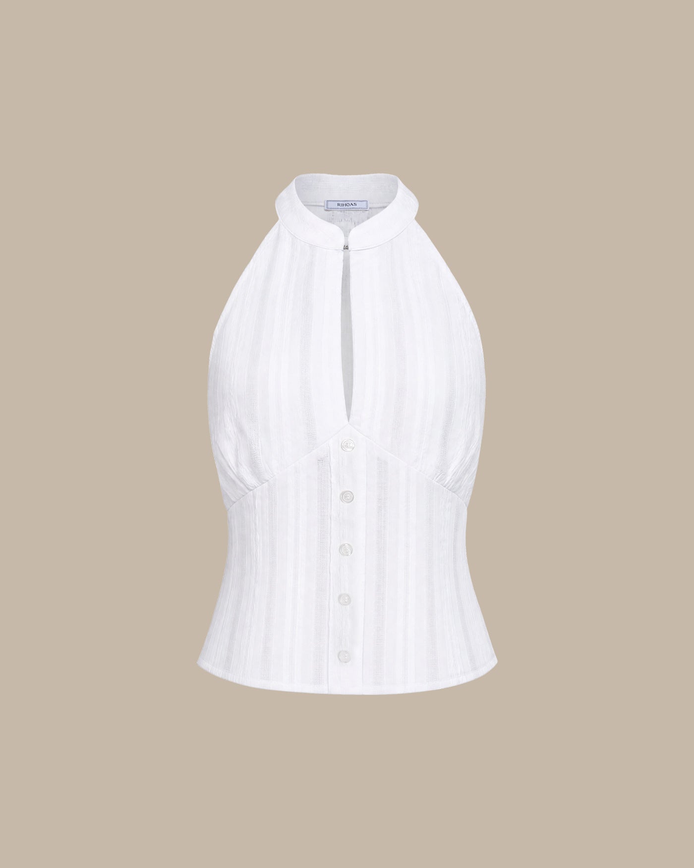 White Mandarin Collar Embroidery Tank Top