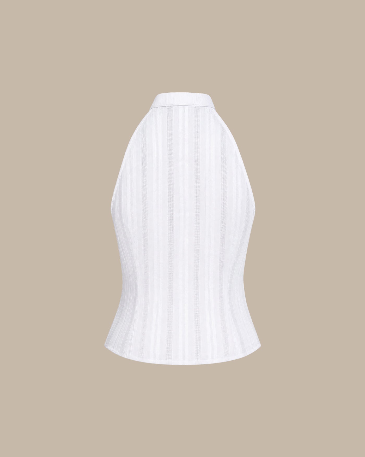 White Mandarin Collar Embroidery Tank Top