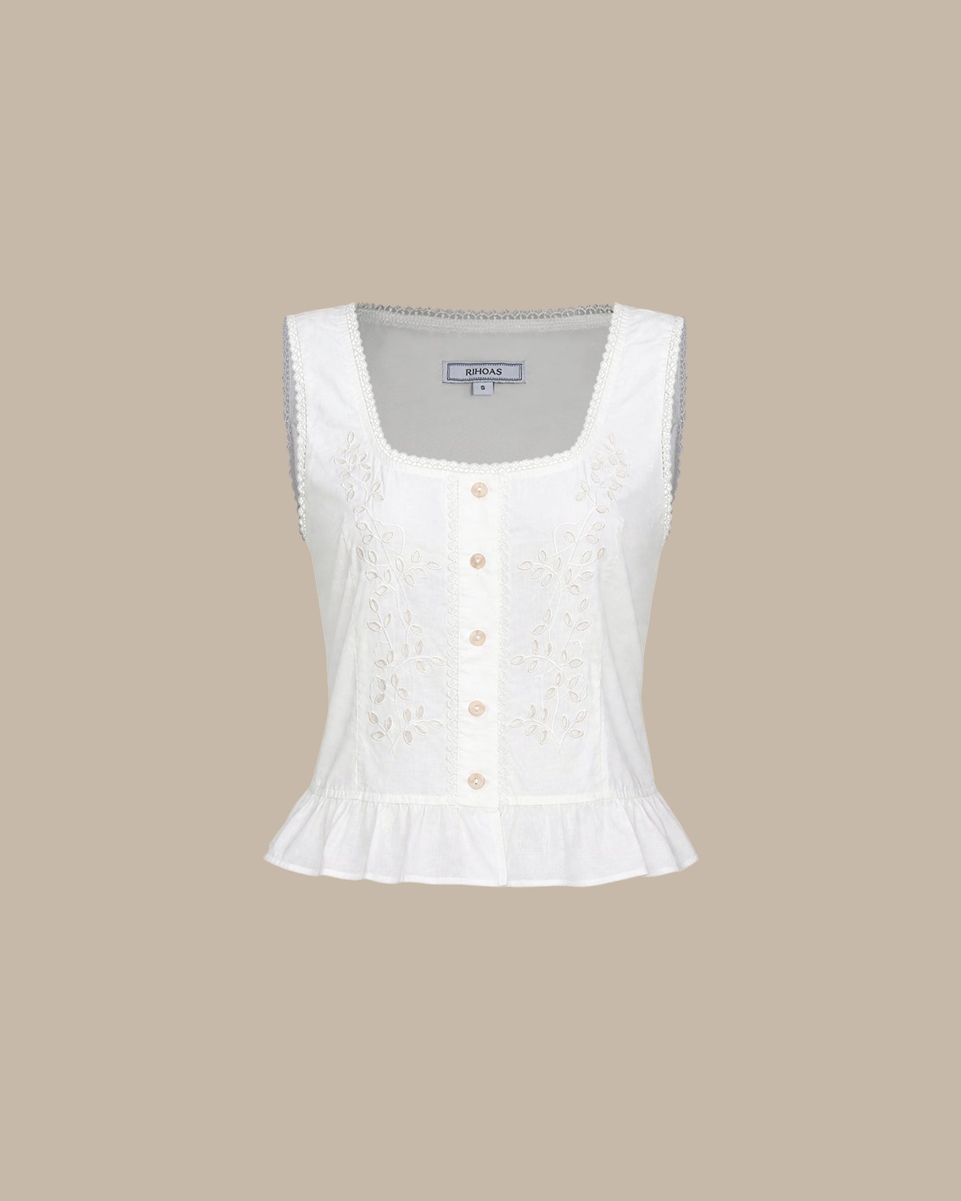 White U Neck Lace Embroidery Tank Top