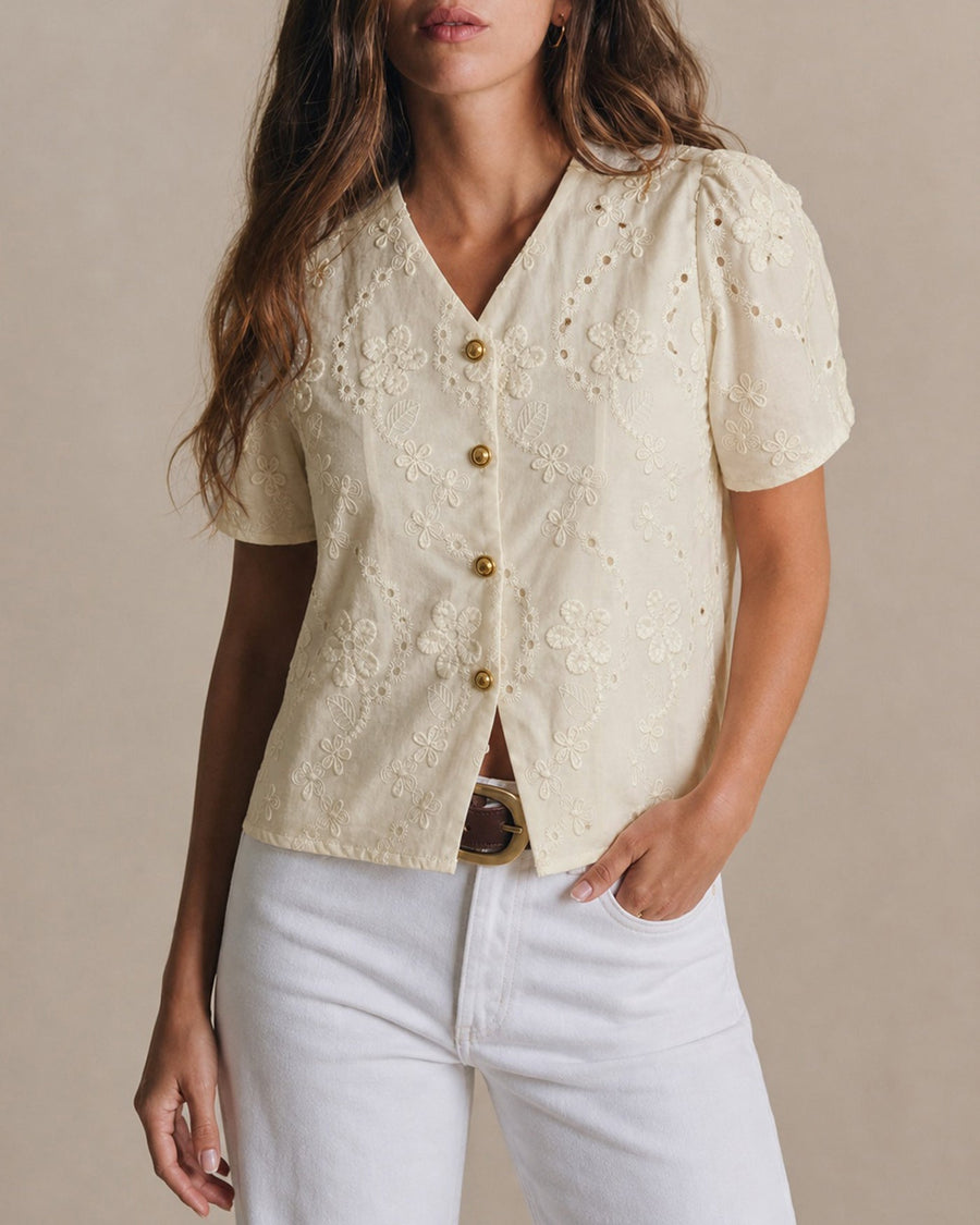 Apricot V Neck Floral Button Tee