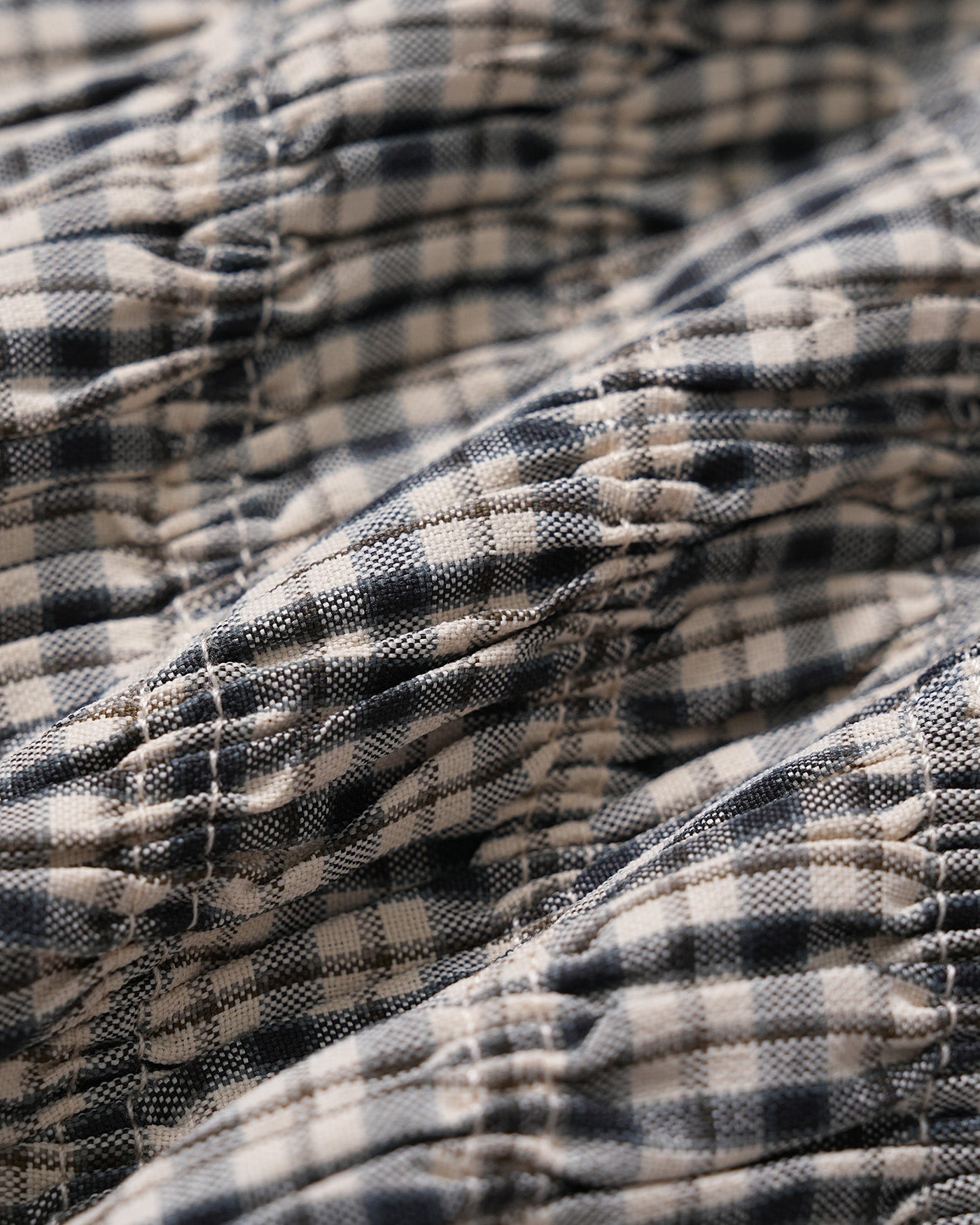 Apricot Lantern Sleeve Shirred Plaid Tee
