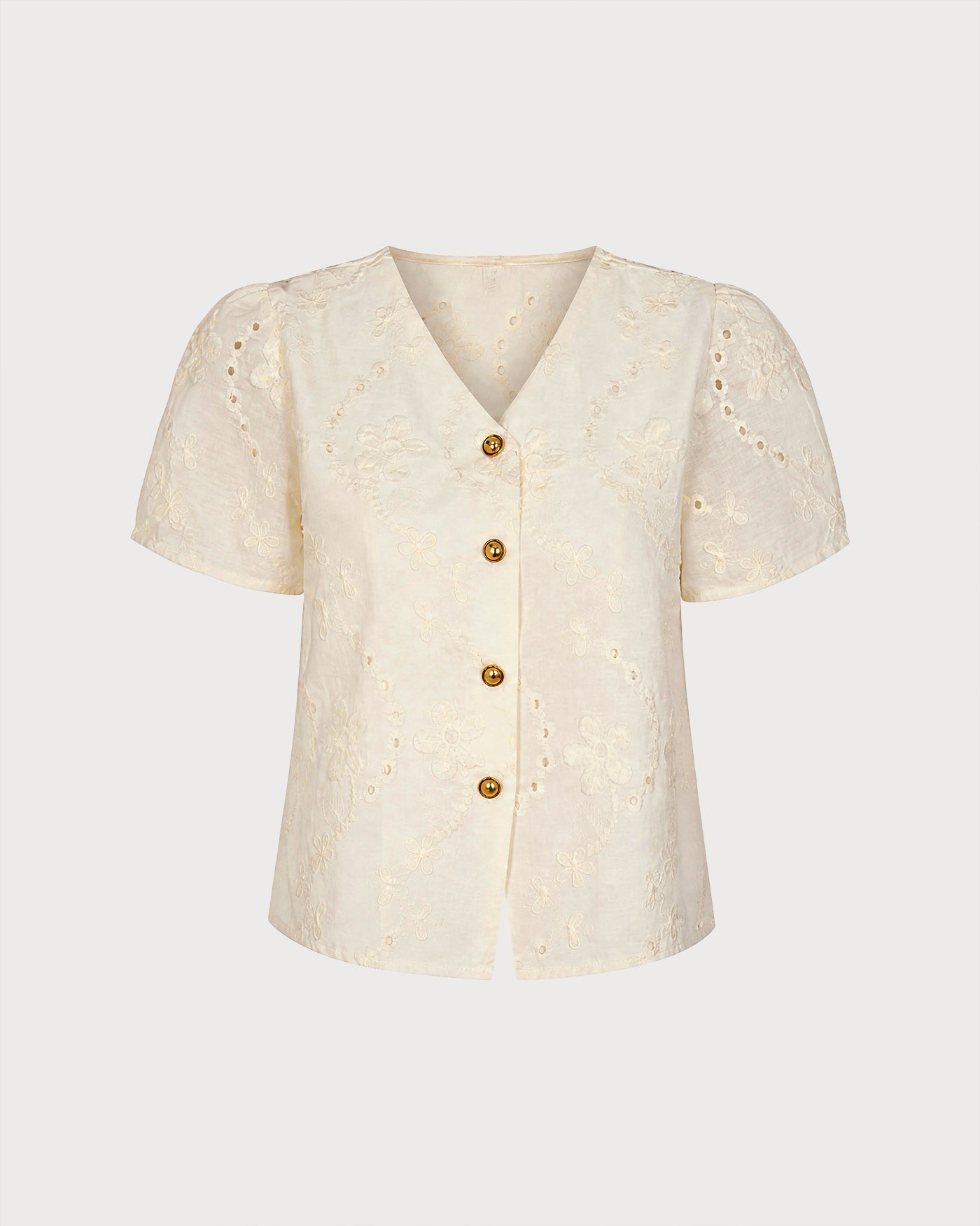 Apricot V Neck Floral Button Tee