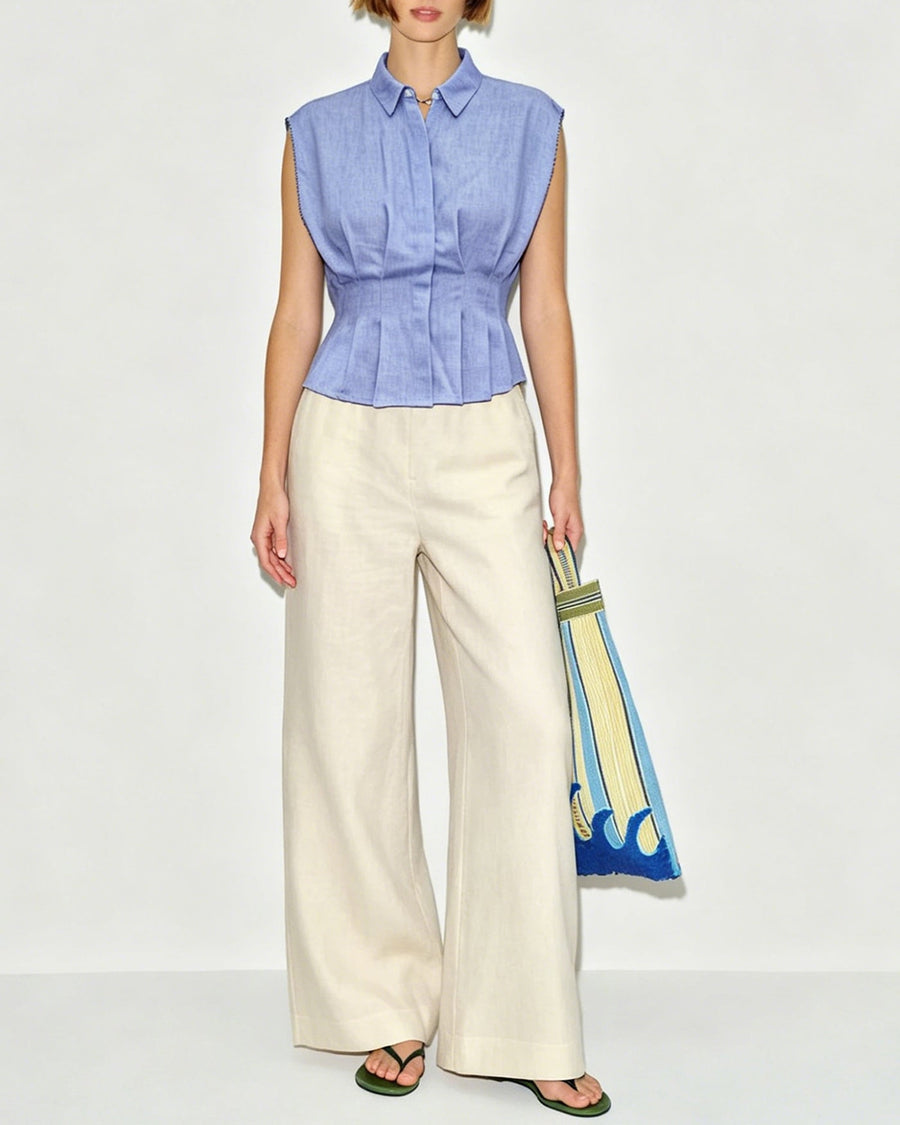 Blue Collar Ruched Button Tank Top
