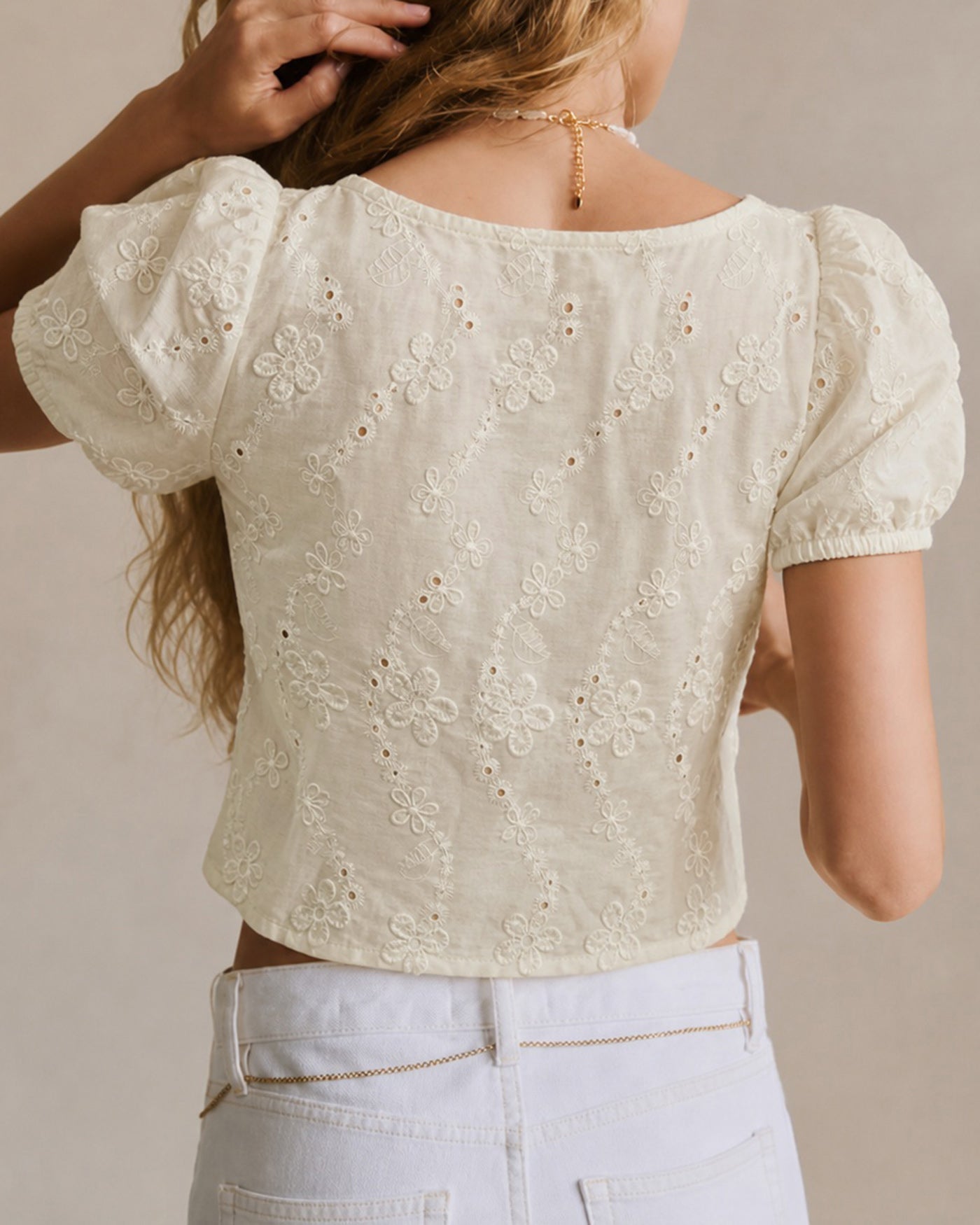 Apricot V Neck Floral Button Tee