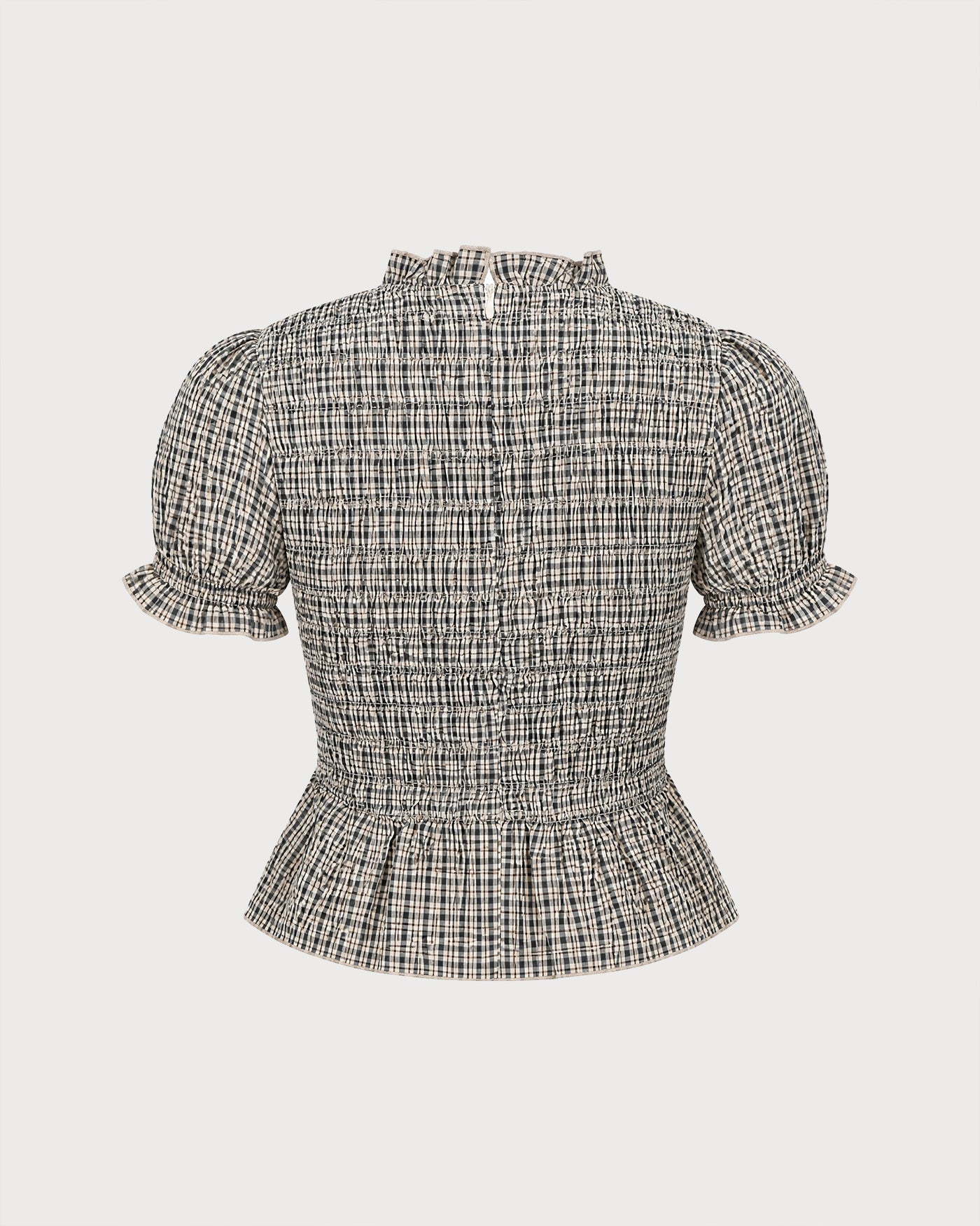 Apricot Lantern Sleeve Shirred Plaid Tee