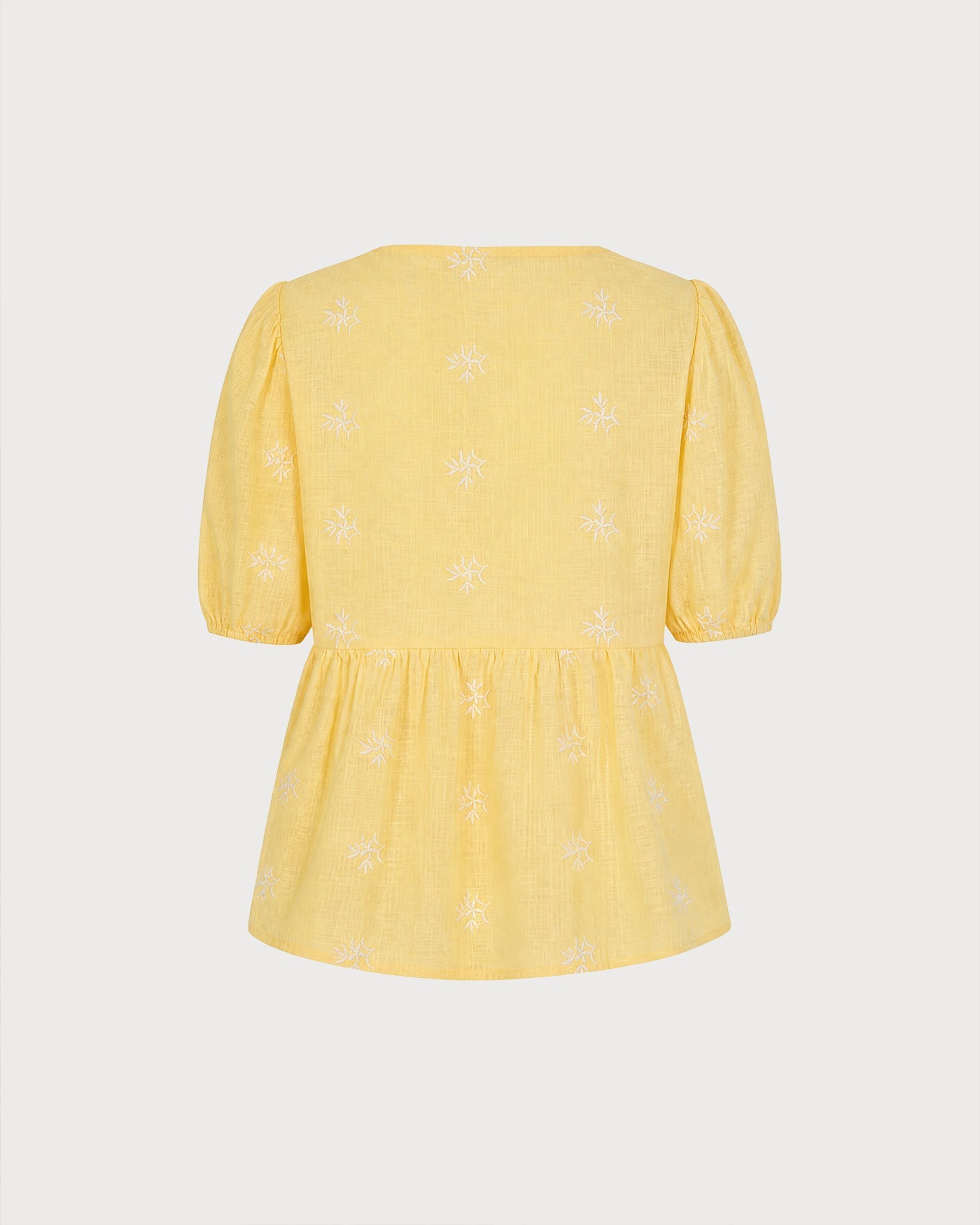 Yellow V Neck Puffed Sleeve Floral Tee