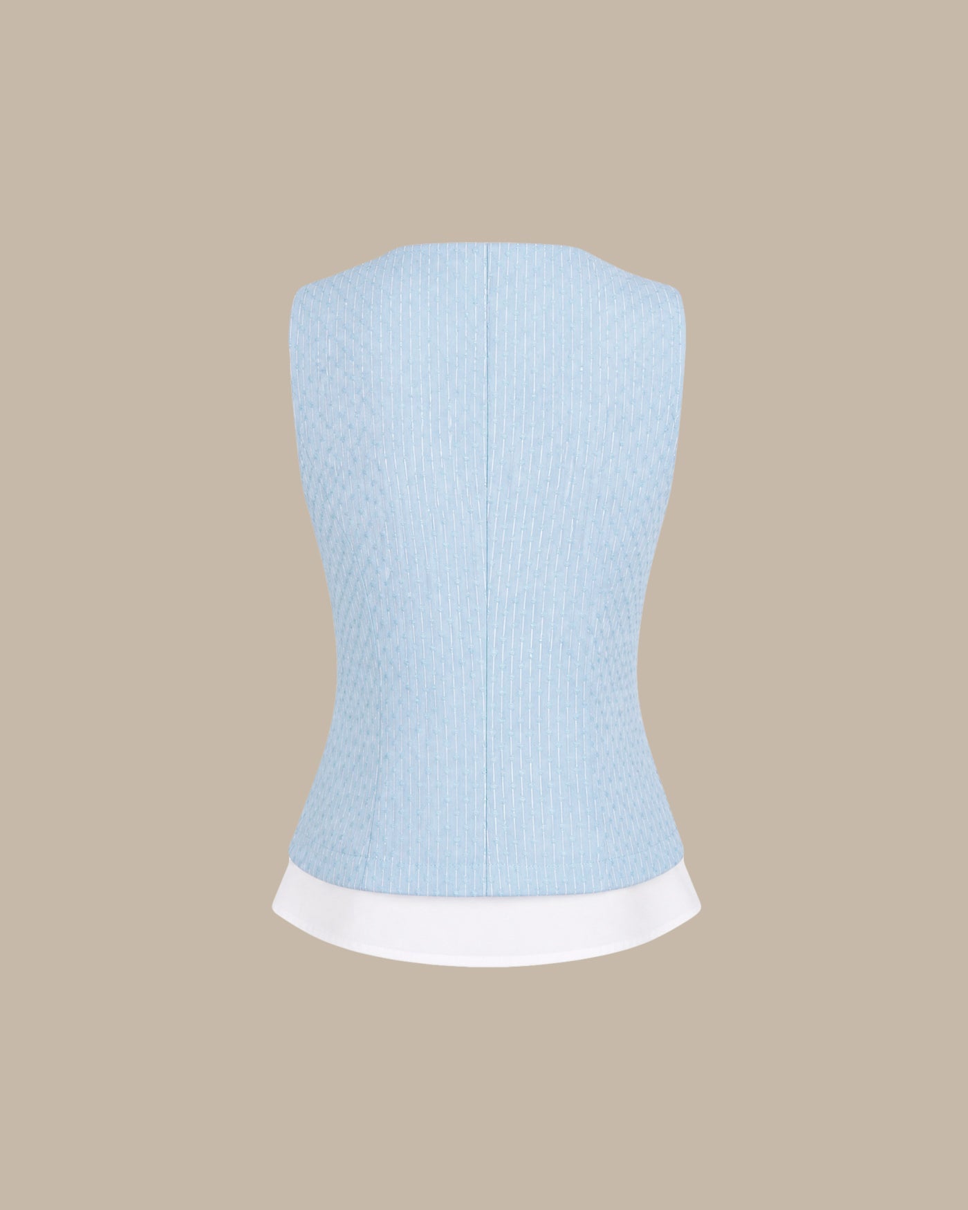 Blue V Neck Textured Single Breasted Vest
