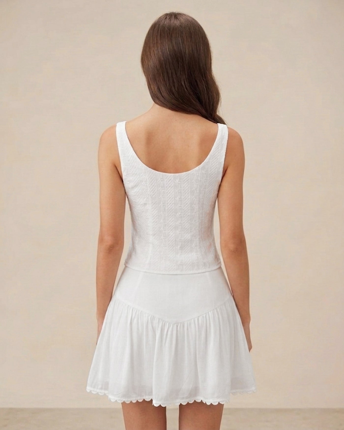 White Textured Boat Neck Button Vest