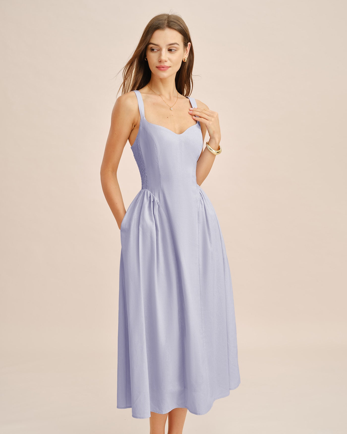 Light Blue Ruched Slip Midi Dress
