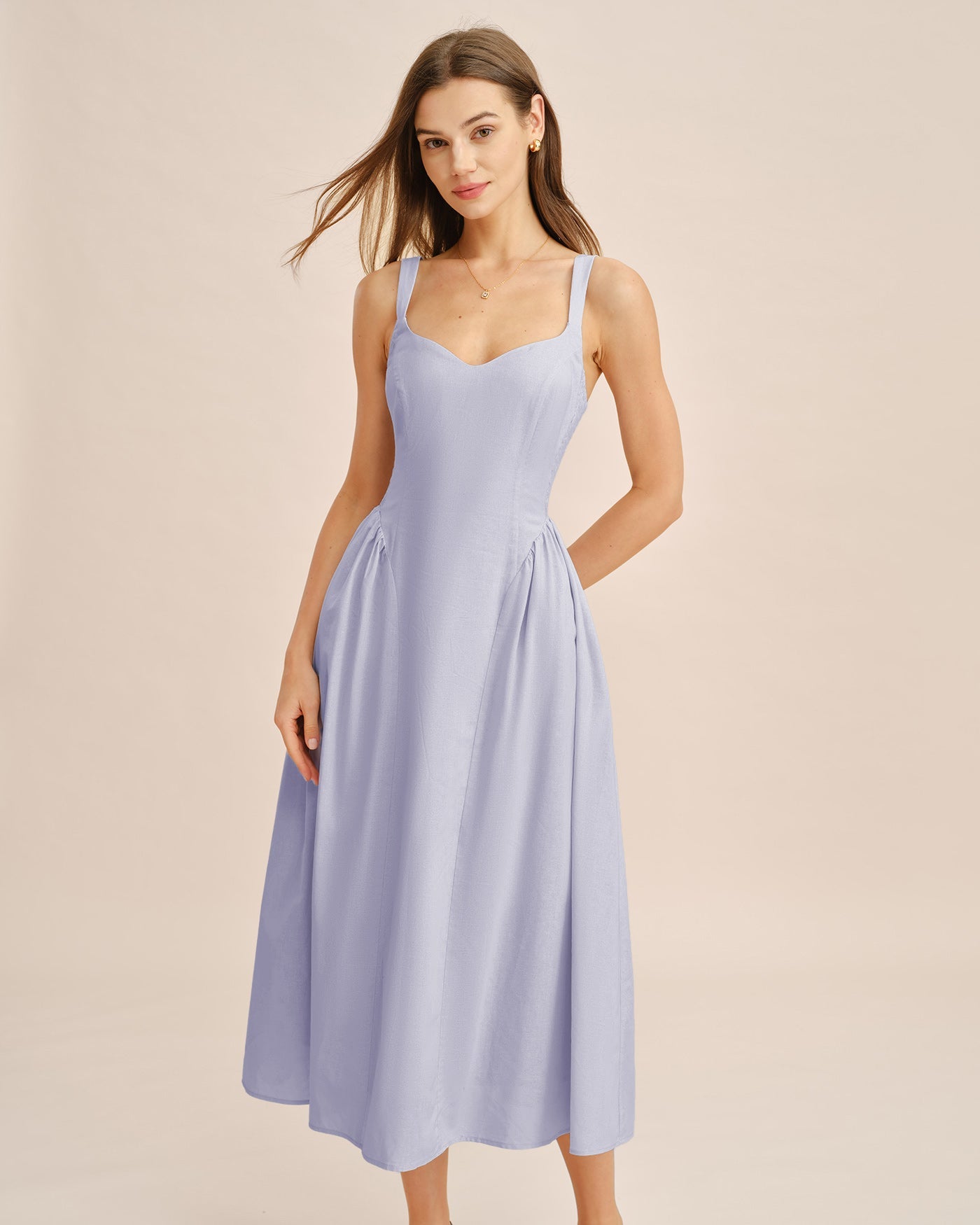 Light Blue Ruched Slip Midi Dress
