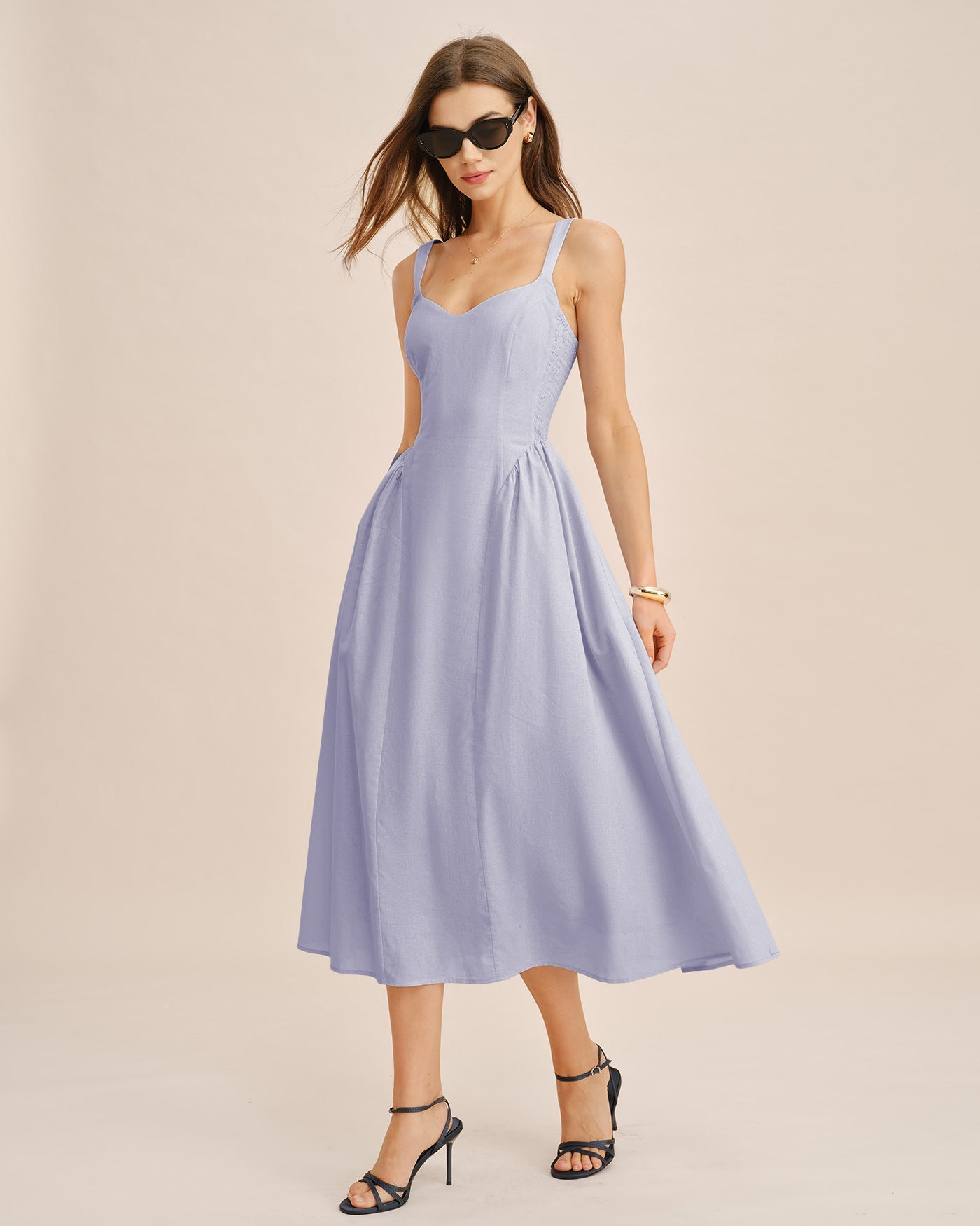 Light Blue Ruched Slip Midi Dress