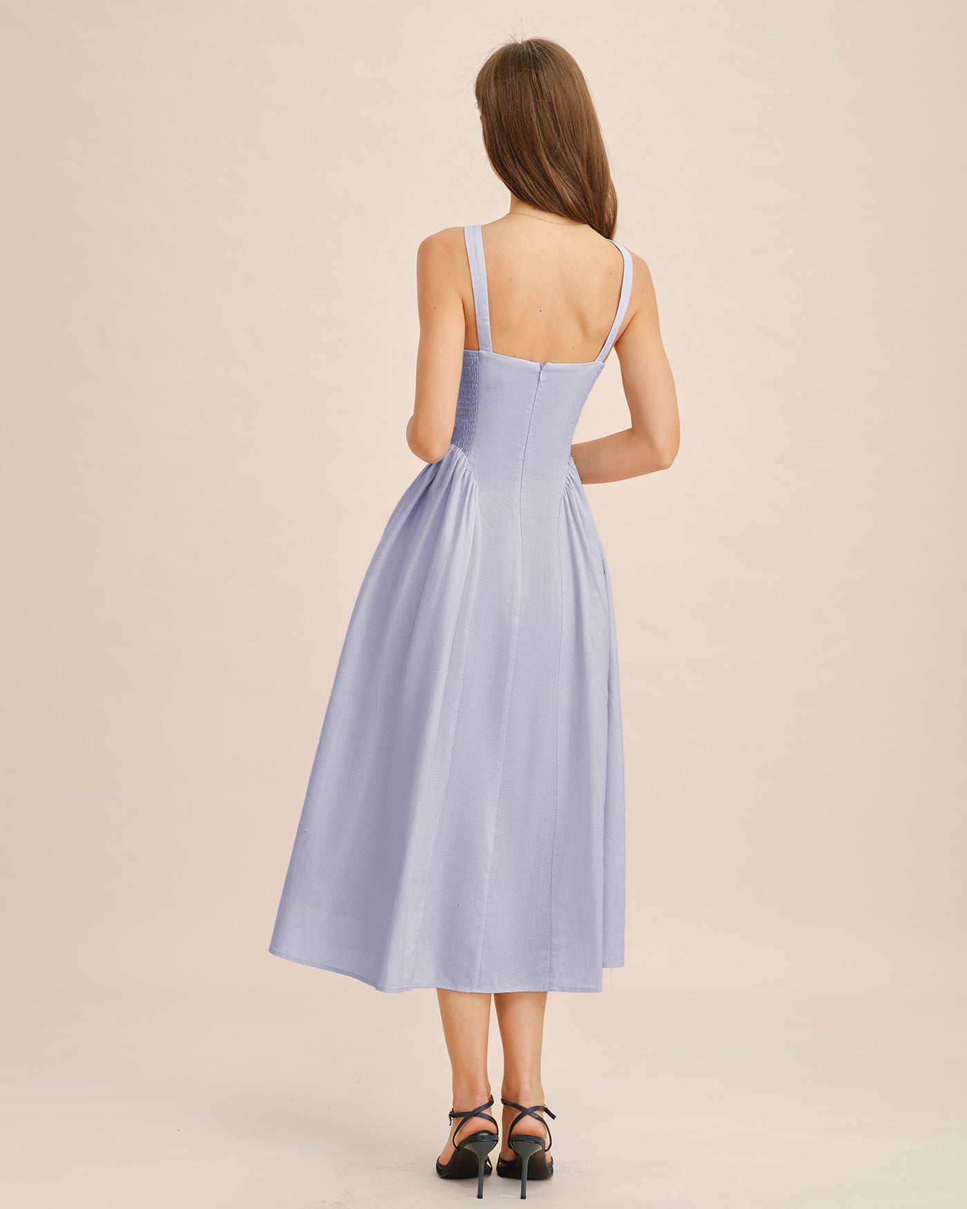 Light Blue Ruched Slip Midi Dress