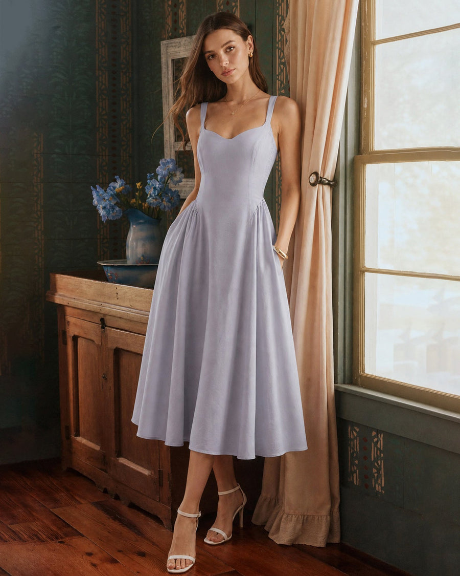 Light Blue Ruched Slip Midi Dress