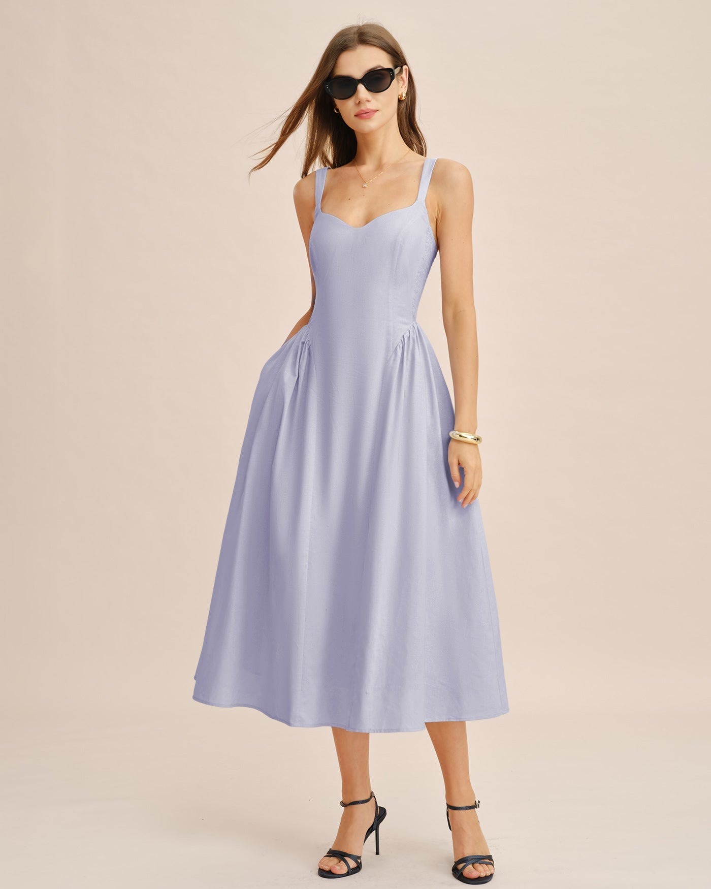 Light Blue Ruched Slip Midi Dress