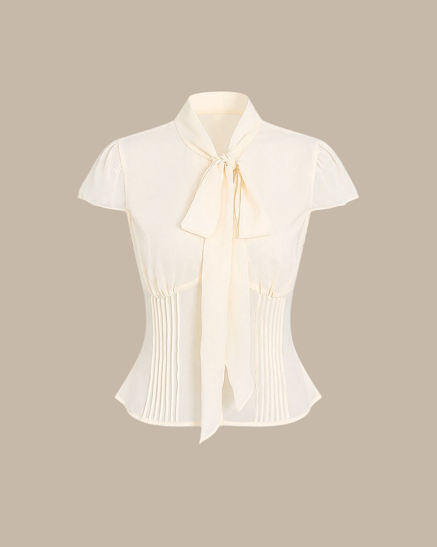 Apricot Mock Neck Button Chiffon Blouse