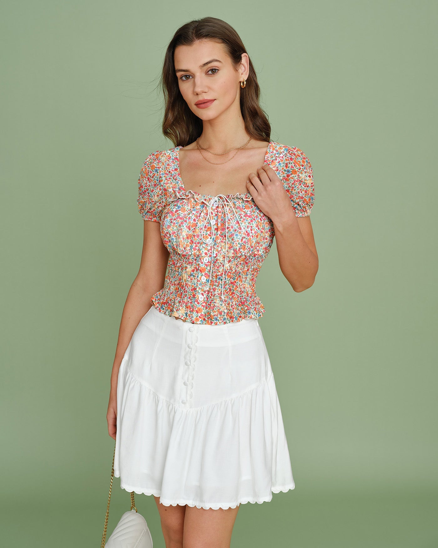 Floral Square Neck Puffed Sleeve Blouse