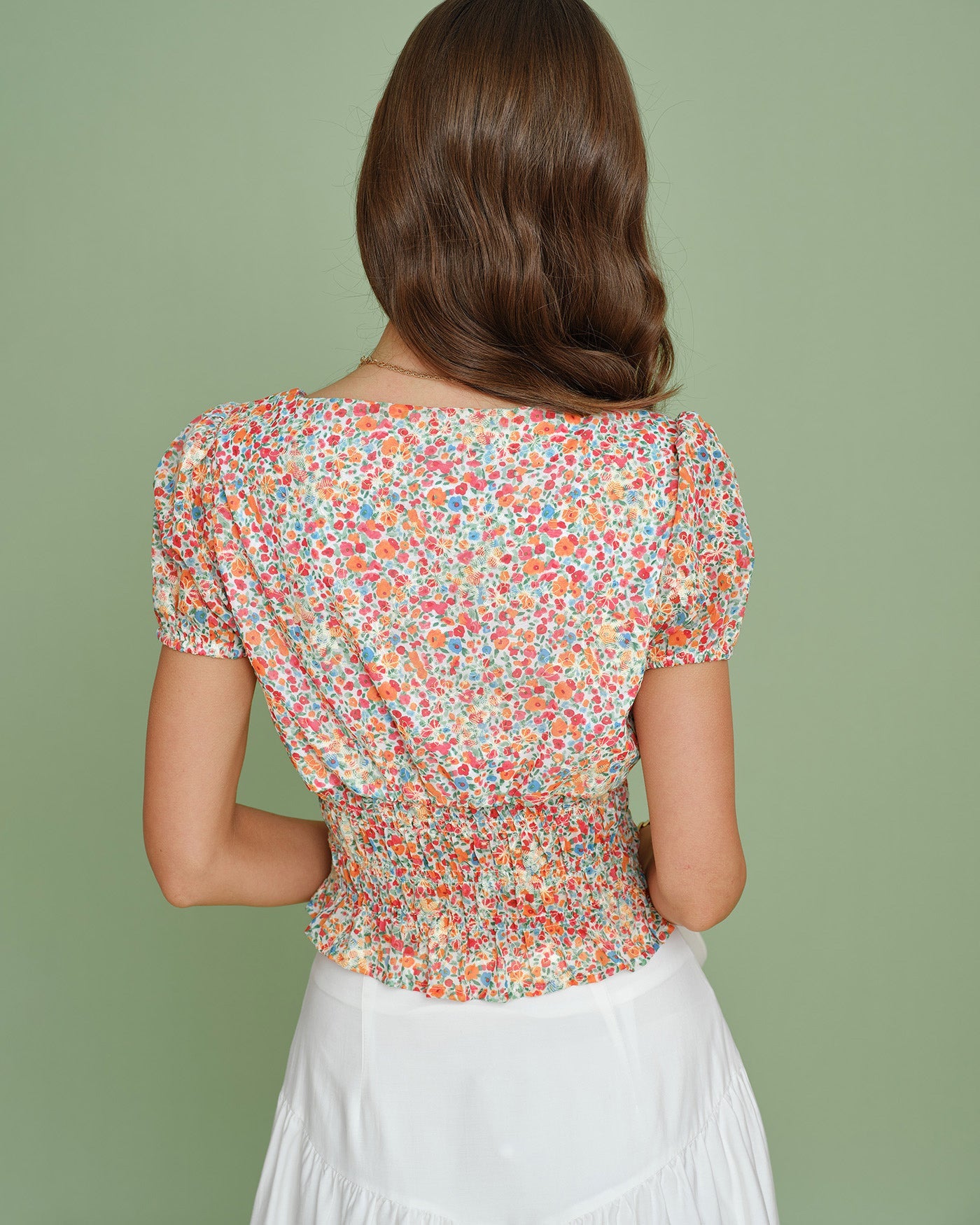 Floral Square Neck Puffed Sleeve Blouse