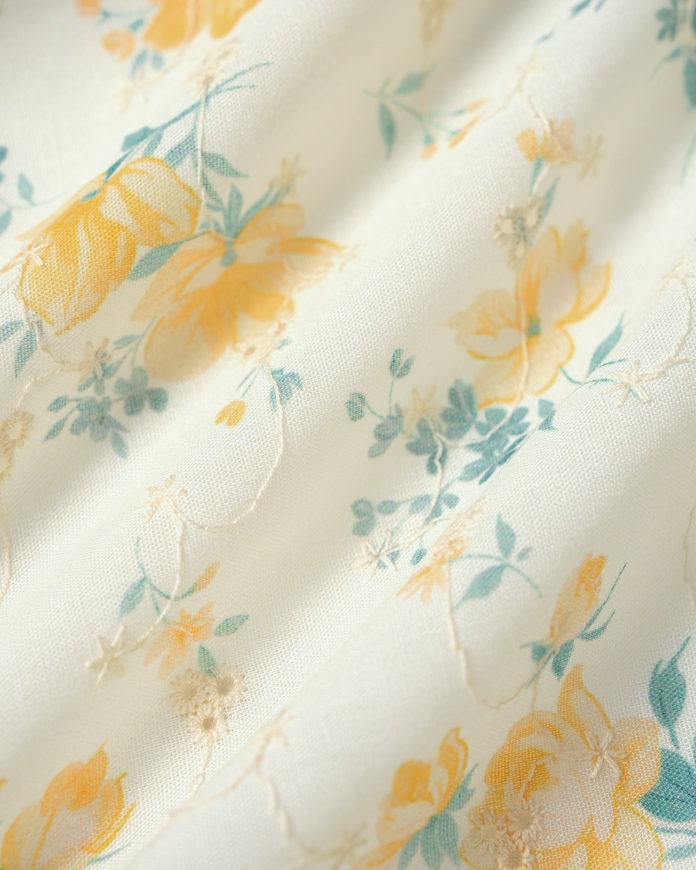Yellow Collar Puffed Sleeve Floral Blouse