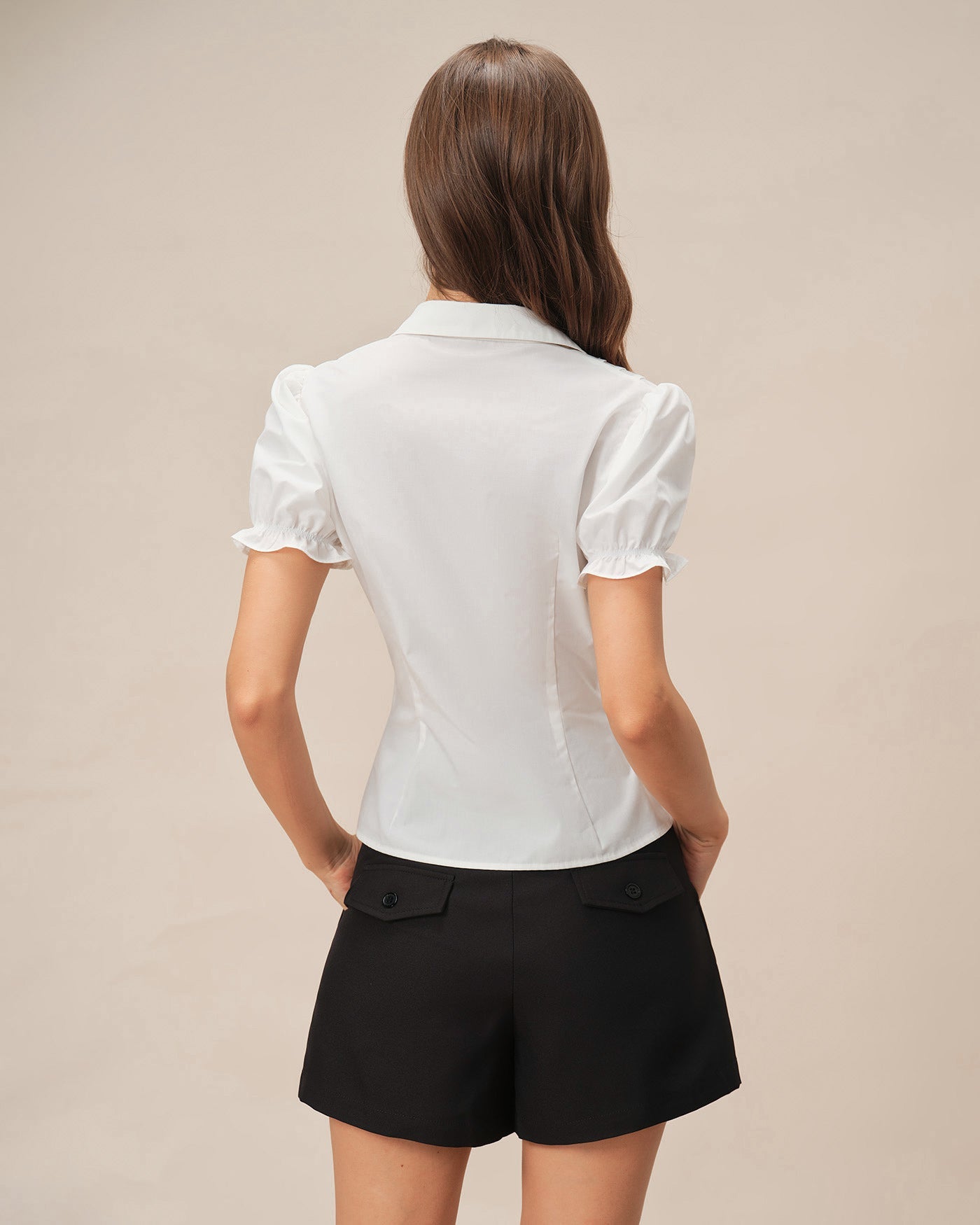White Puffed Sleeve Collar Blouse