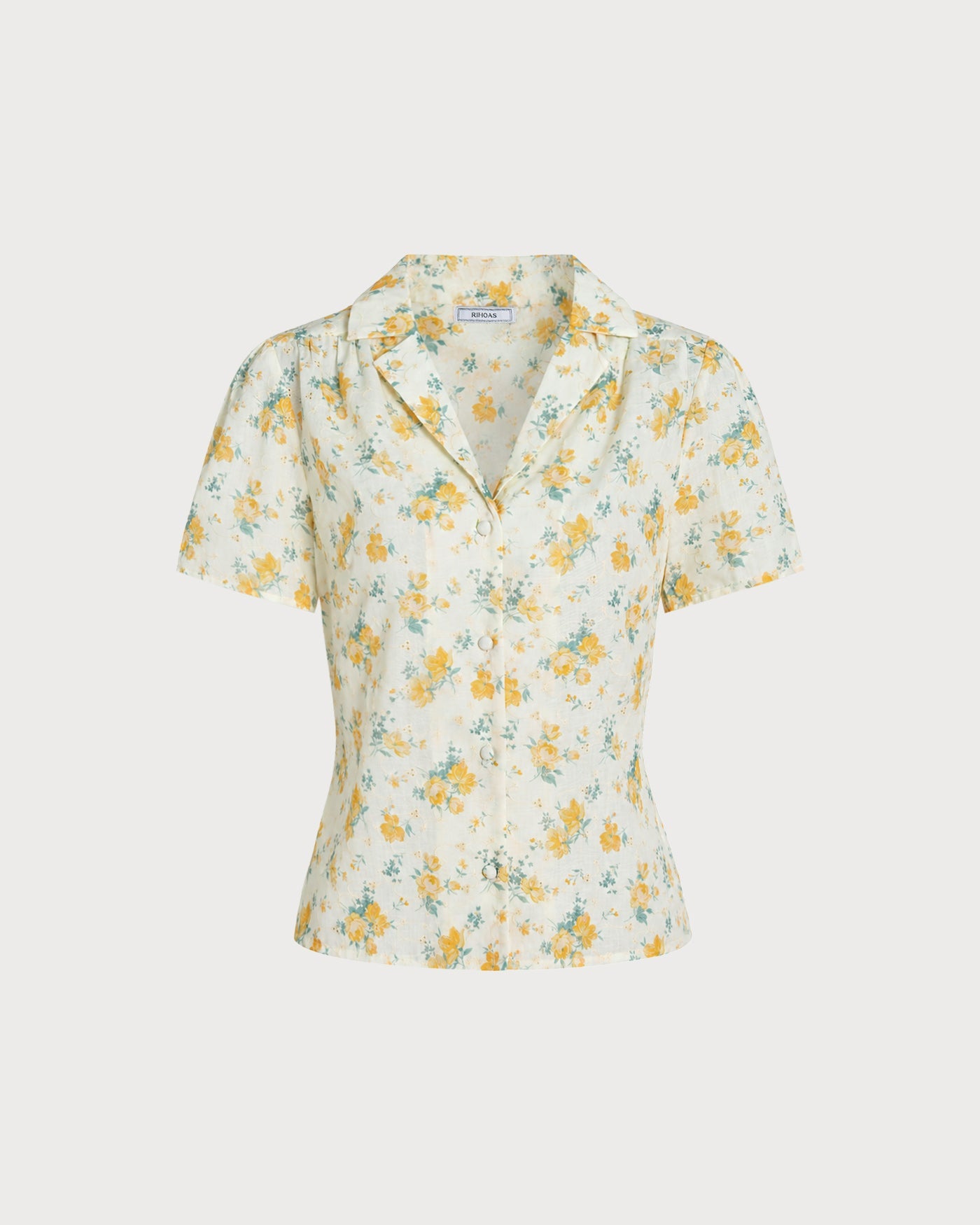 Yellow Collar Puffed Sleeve Floral Blouse
