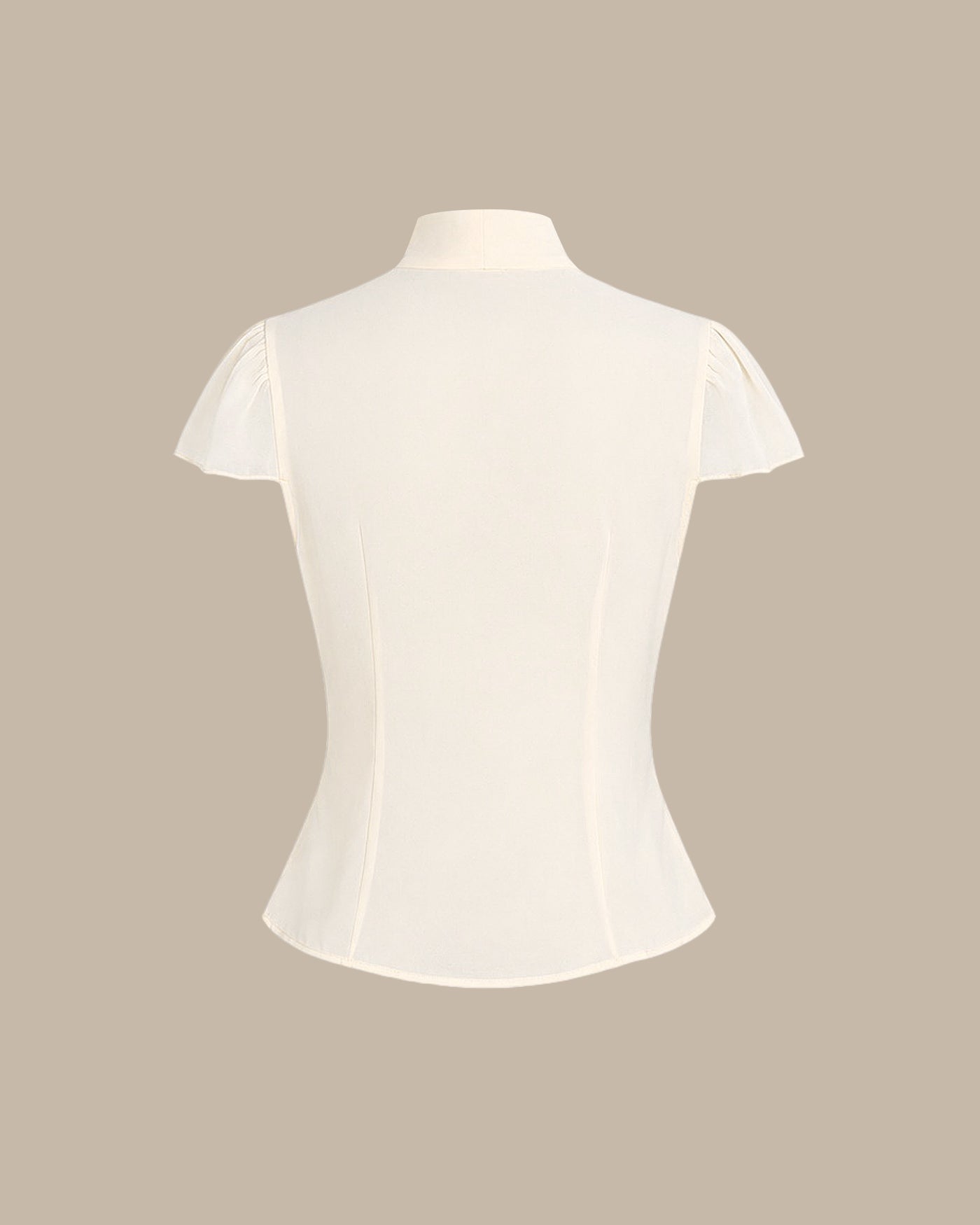 Apricot Mock Neck Button Chiffon Blouse