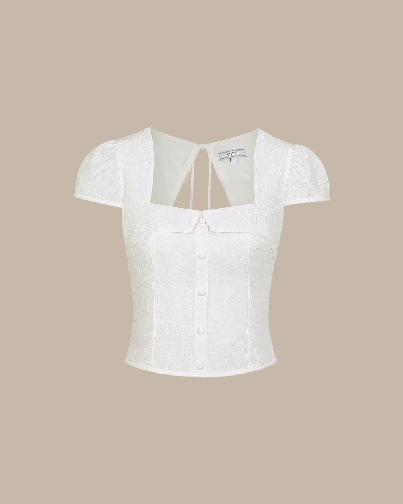 White Square Neck Jacquard Blouse