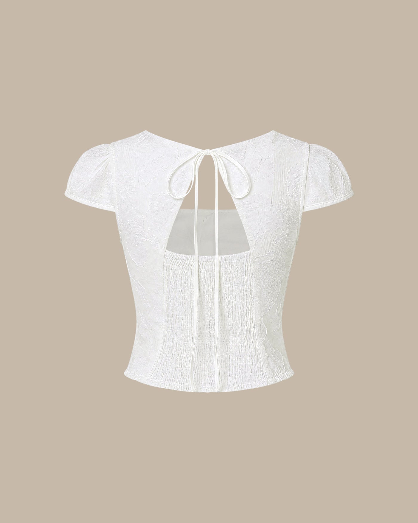 White Square Neck Jacquard Blouse