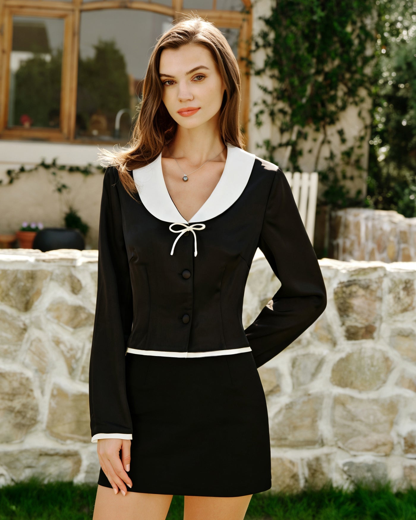 Black Collar Satin Blouse